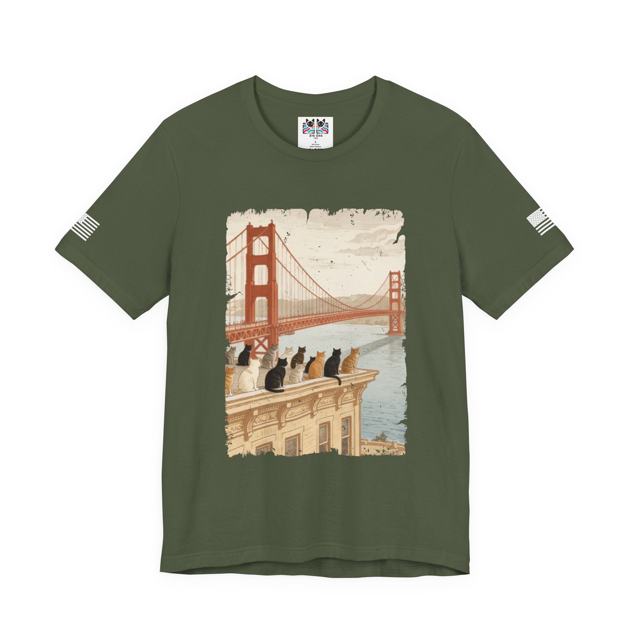 San Francisco Cats Golden Gate Bridge T-Shirt – Vintage Illustrated Cat Lover Graphic Tee