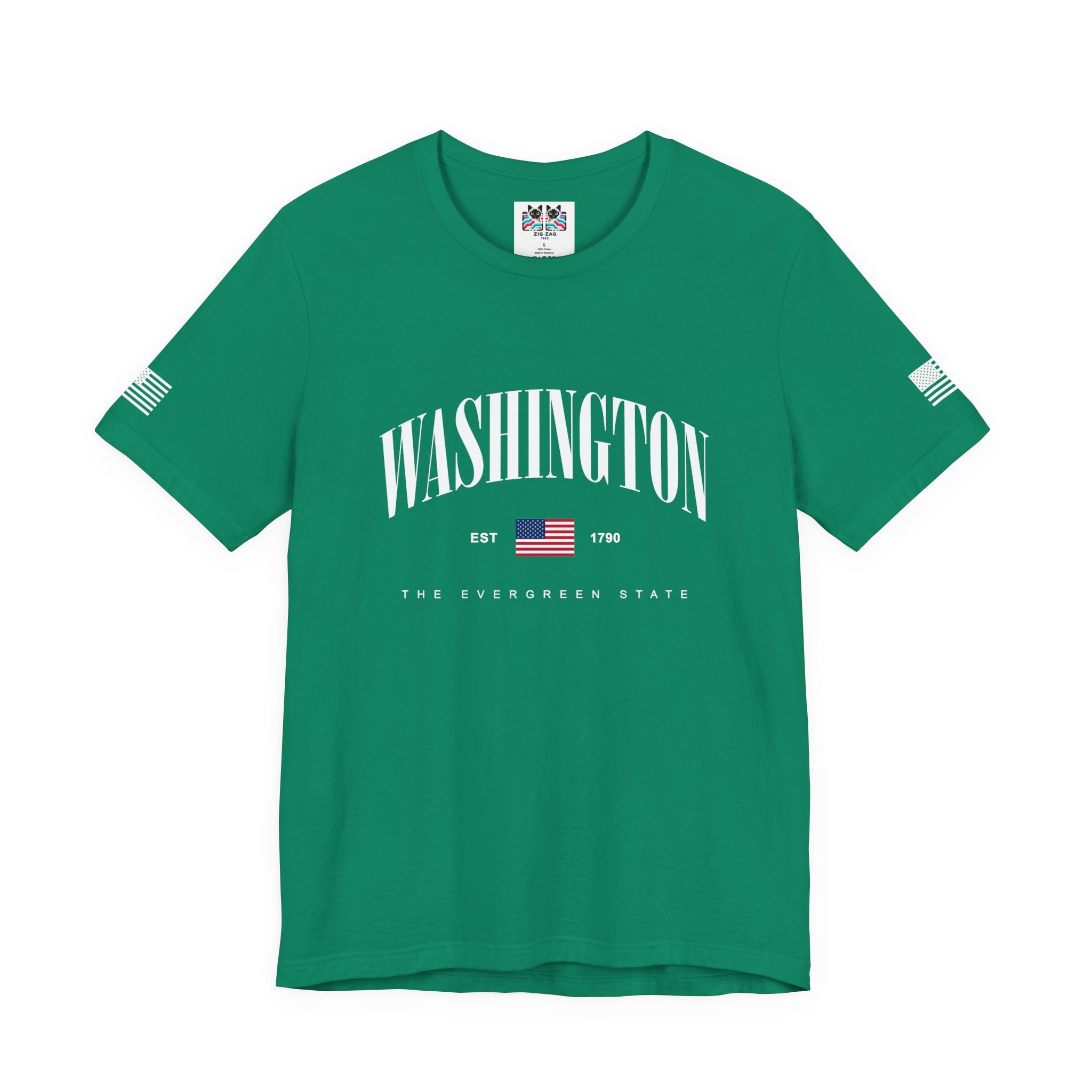Washington The Evergreen State Collegiate Arch T-Shirt | EST 1790 American Flag Graphic Tee | Washington Pride Shirt