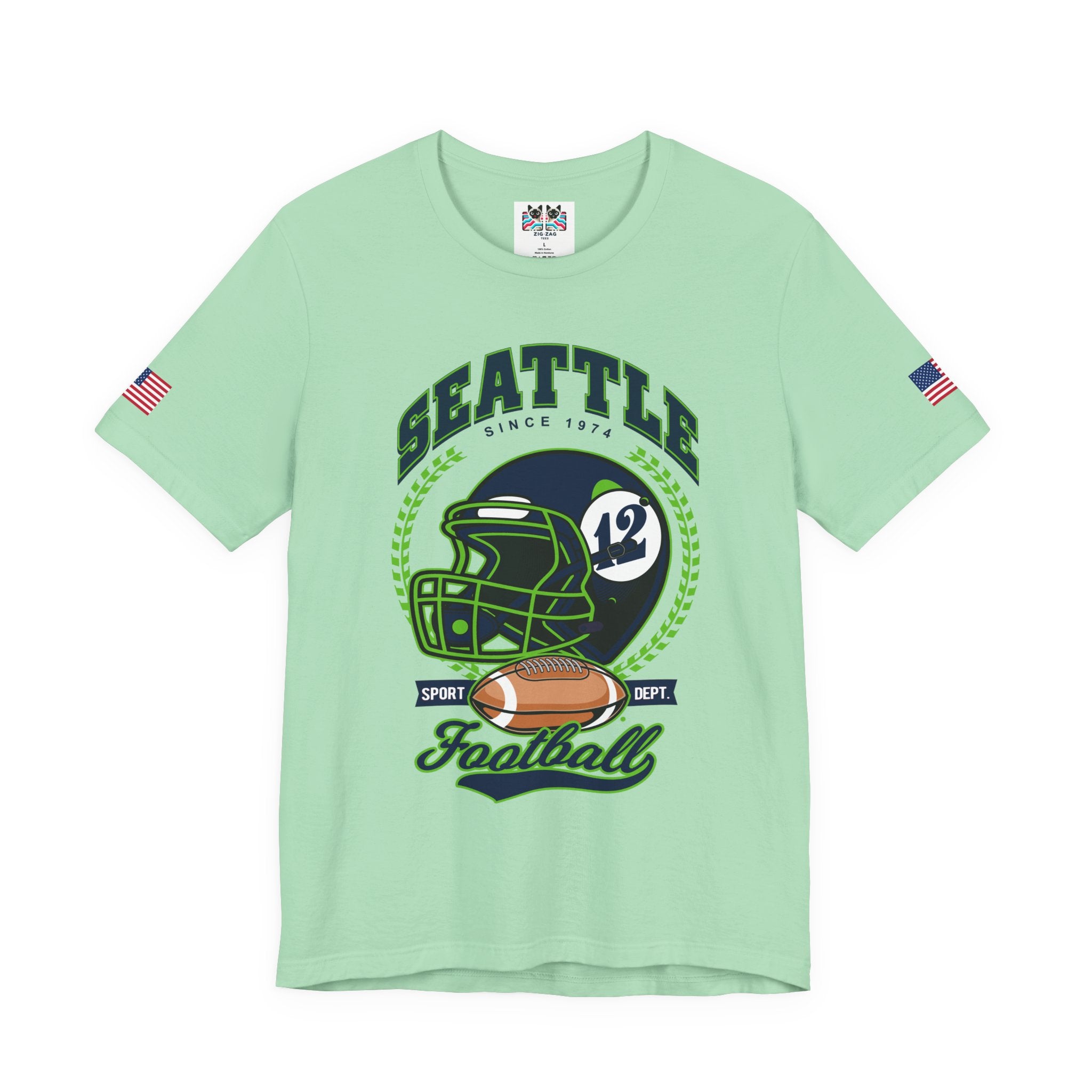 Seattle Since 1974 Football Helmet Sport Dept Graphic T-Shirt | Seahawks Fan Tee | Seattle Football Game Day Shirt