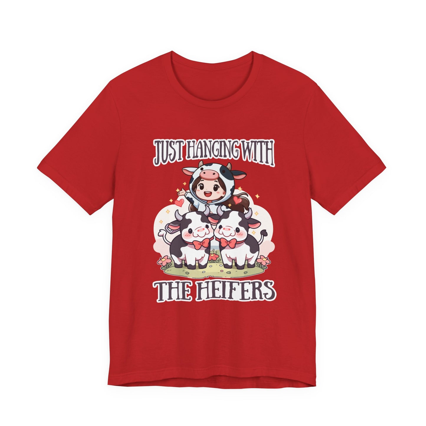 Just Hanging With the Heifers T Shirt – Kid Dressed as Cow with Two Hugging Cows