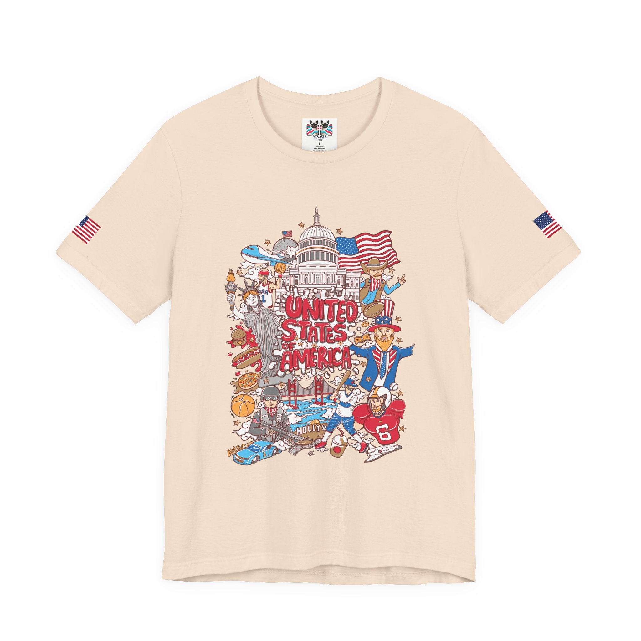 United States of America Collage T-Shirt – Iconic American Symbols Graphic Tee