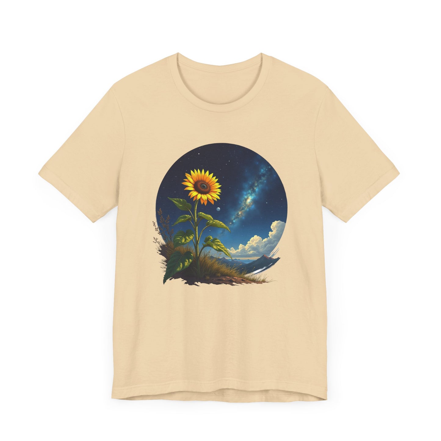 Cosmic Bloom Sunflower with Sky, Clouds & Mountains Reaction Graphic T-Shirt