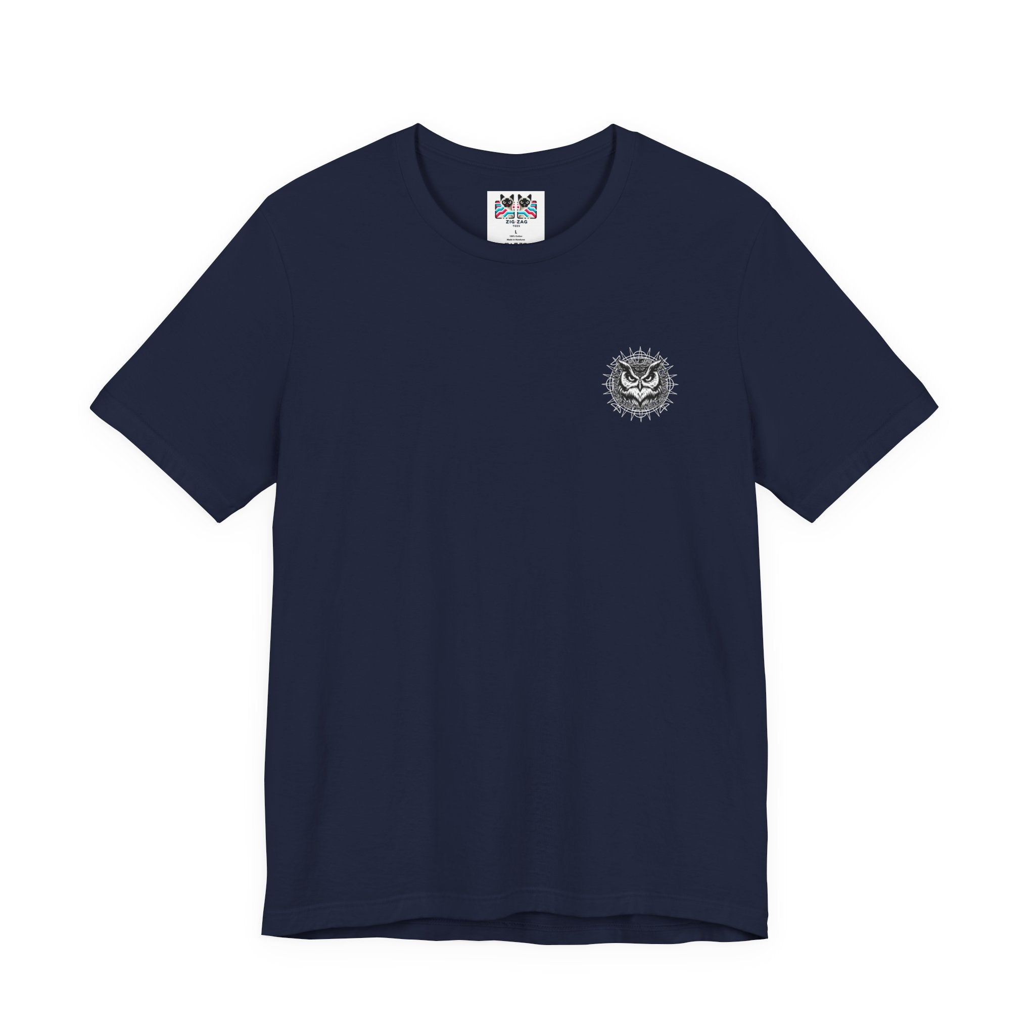 Spirit of Wisdom Owl T-Shirt – Wise Owl with Witch Hat and Medal [White Text]