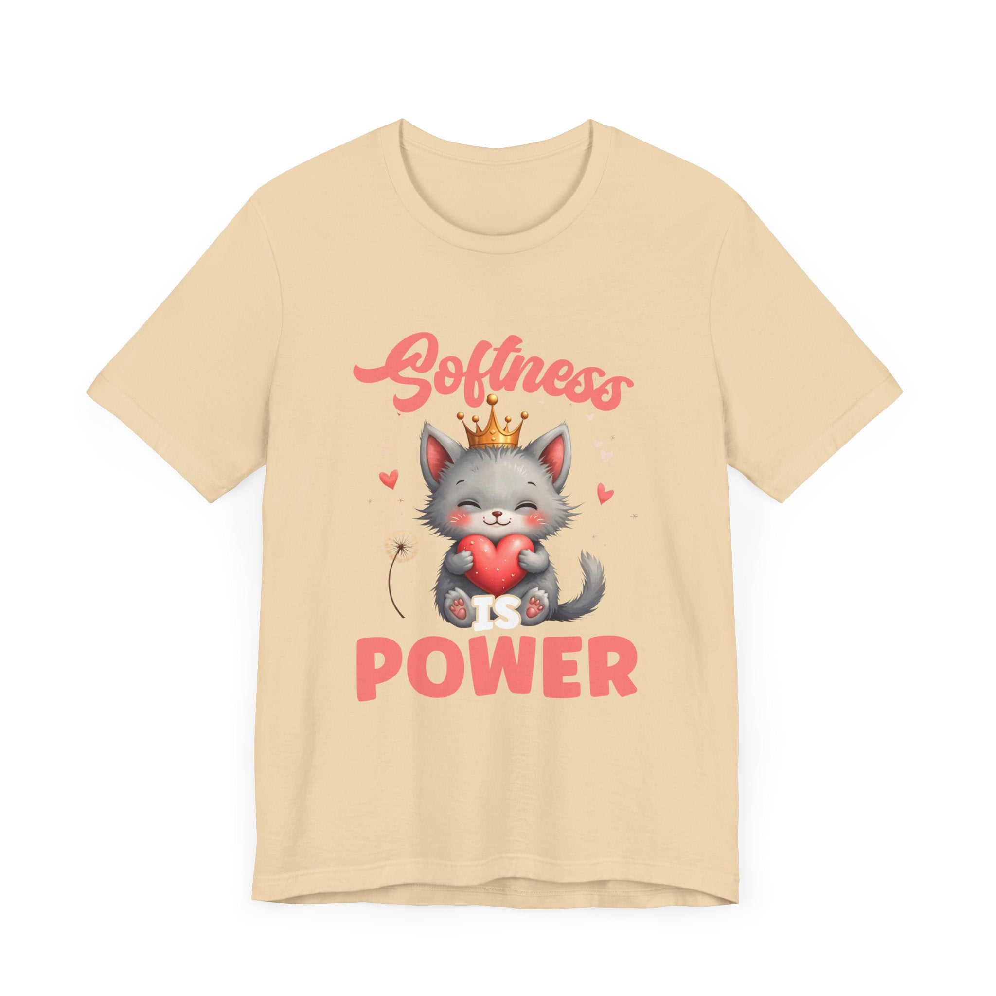 Softness Is Power – Adorable Cat with Heart & Crown Graphic T-Shirt