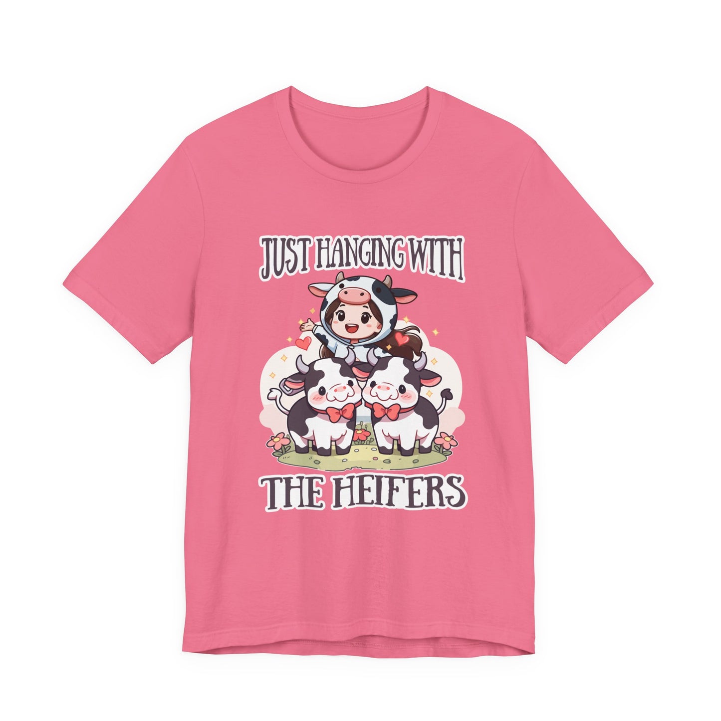 Just Hanging With the Heifers T Shirt – Kid Dressed as Cow with Two Hugging Cows