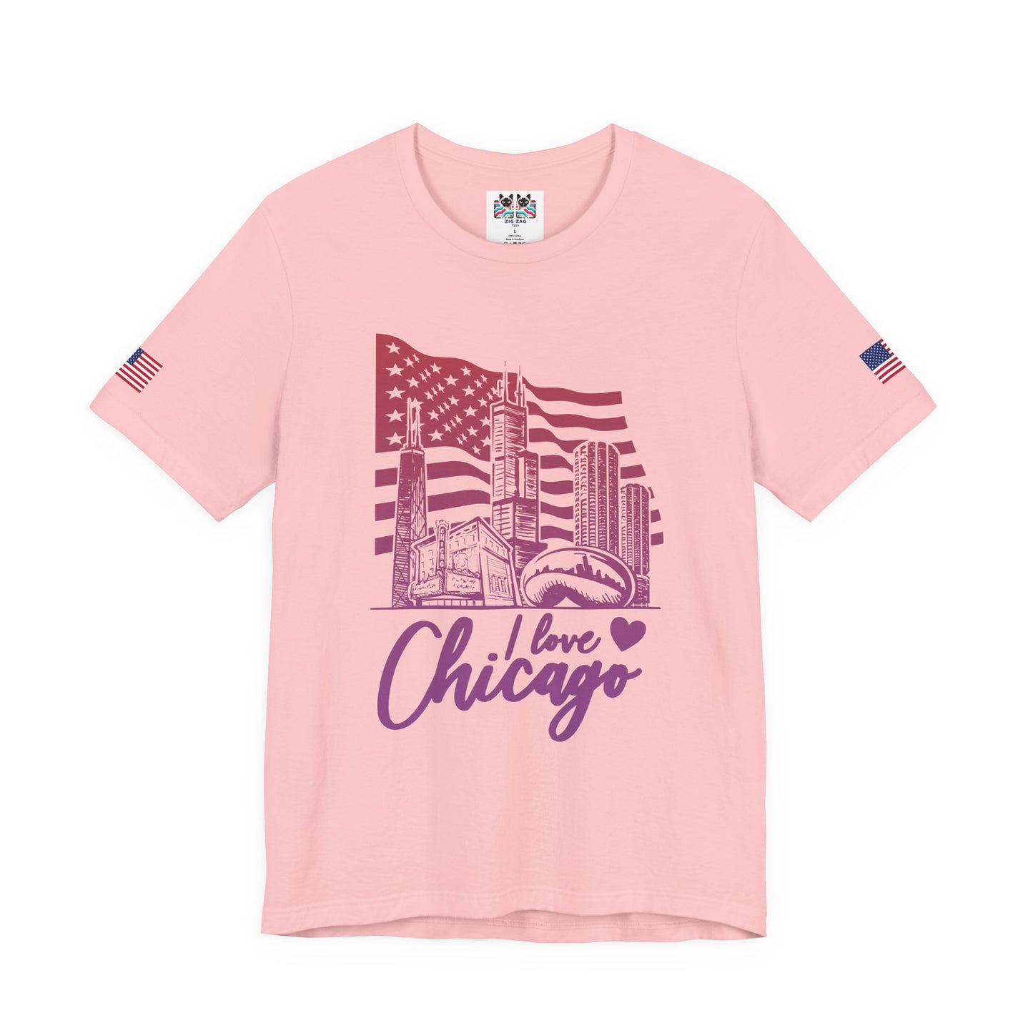 I Love Chicago T-Shirt - Chicago Flag Heart Purple Script Illinois City Pride