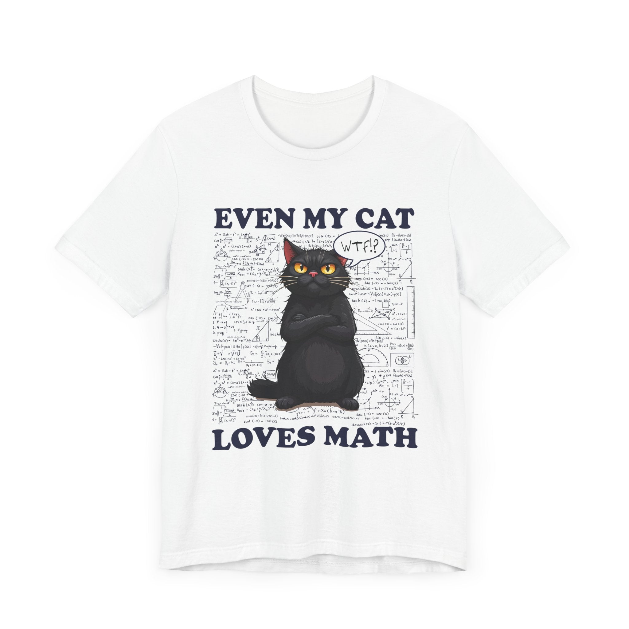 Even My Cat Loves Math T-Shirt – Funny Cat and Math Equations Graphic Tee