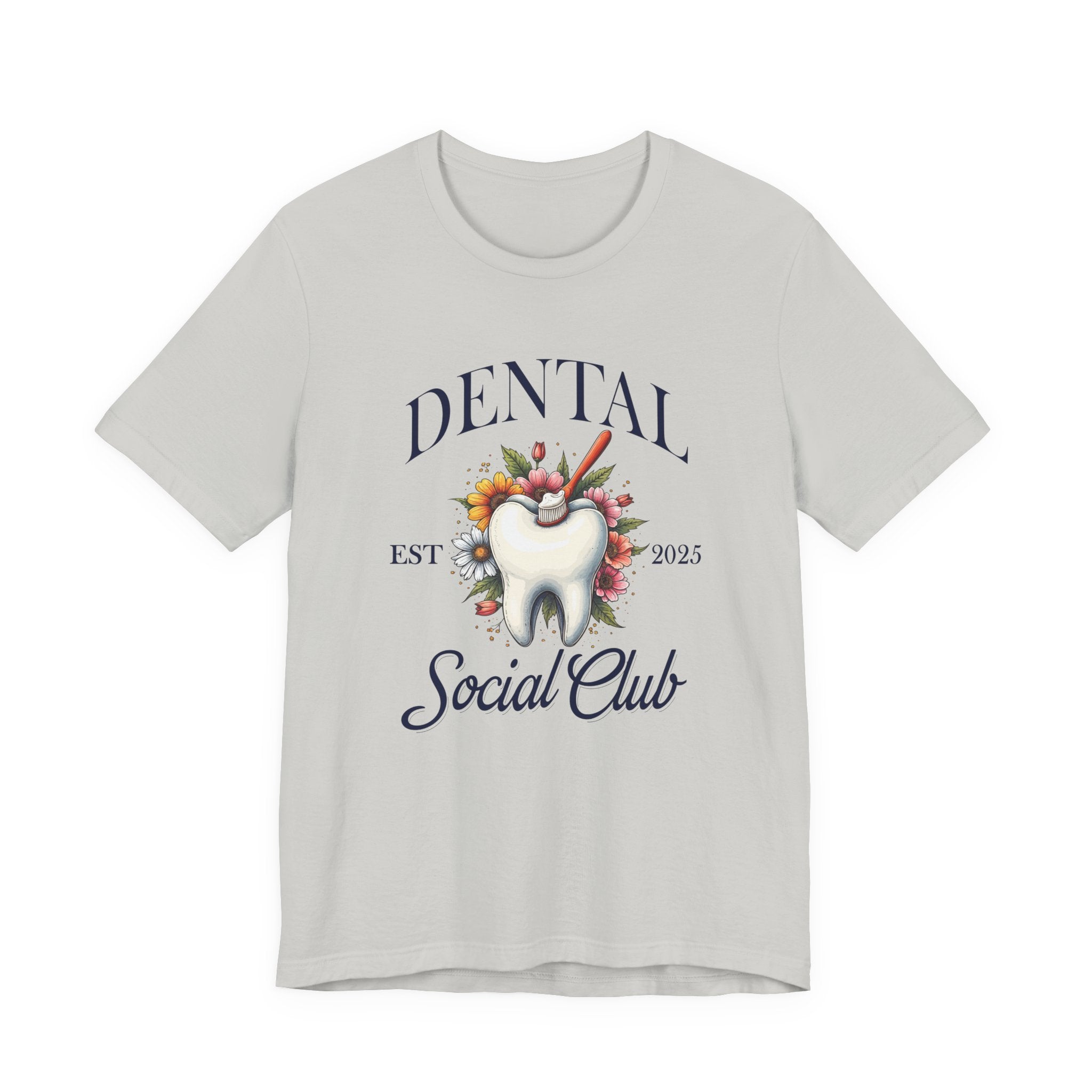 Dental Social Club T Shirt Large Tooth with Brush Paste Flowers Est 2025