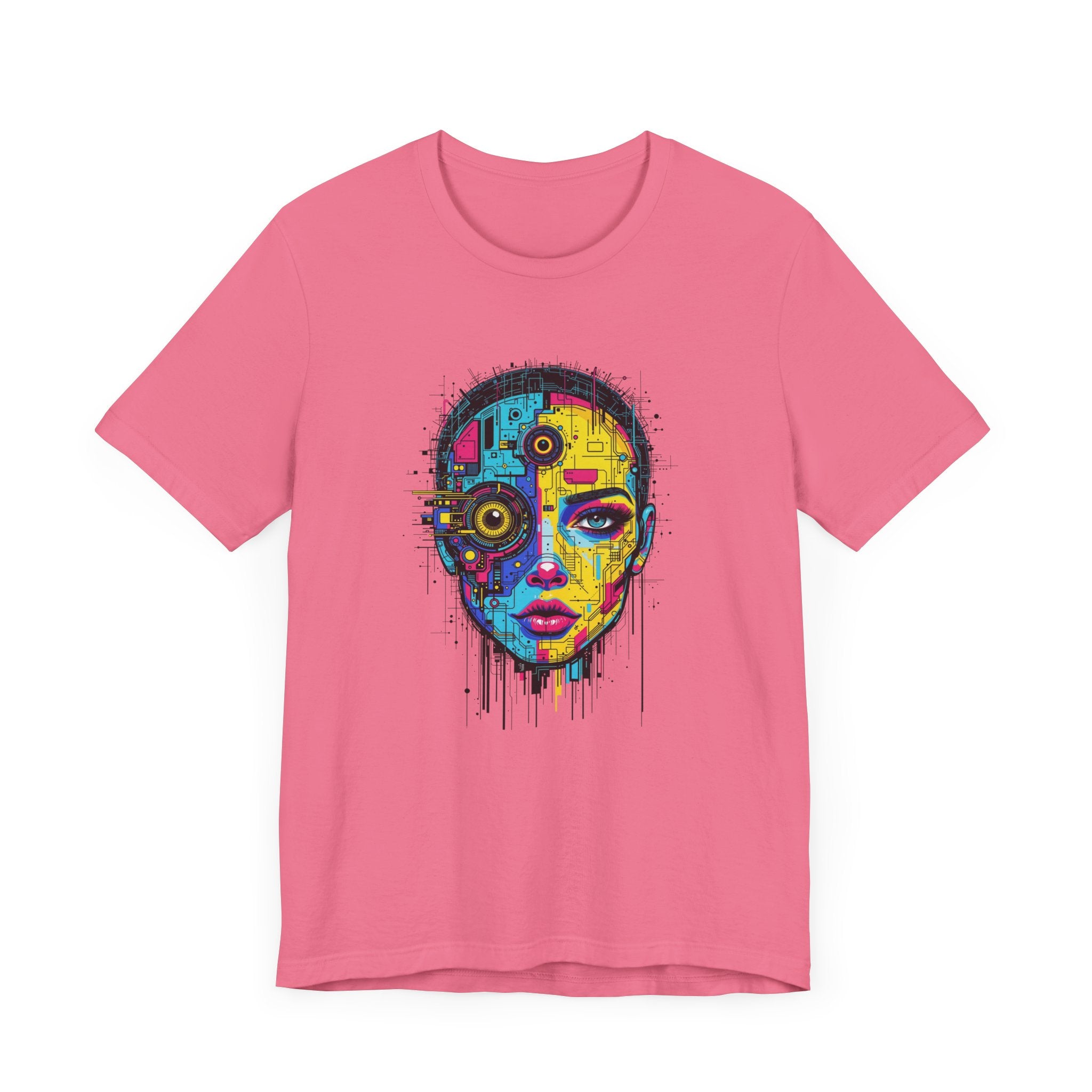 Third Eye Glitch – Robotic Woman with Circuit Face and Three Eyes Graphic T-Shirt
