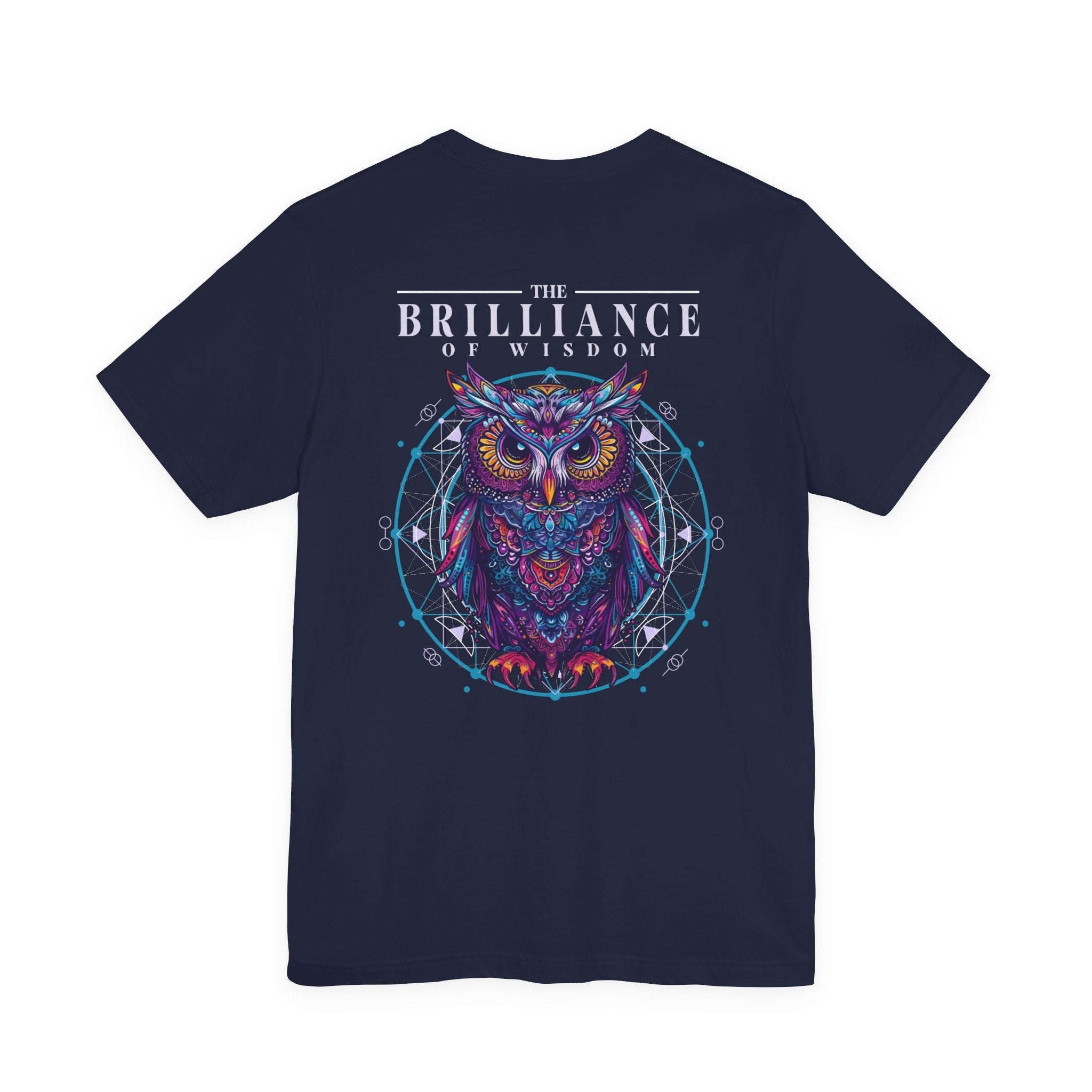 The Brilliance of Wisdom T-Shirt – Vibrant Owl with Geometric Art