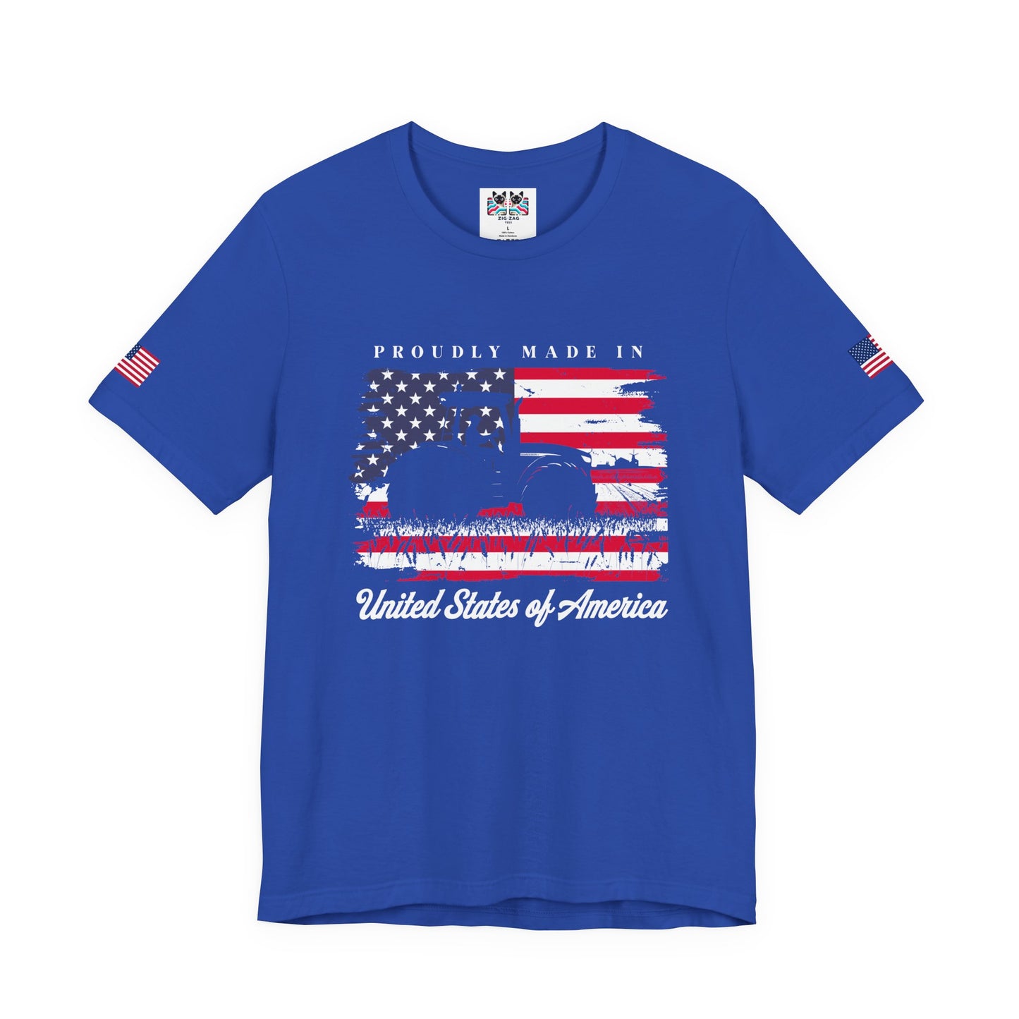 Proudly Made in USA T-Shirt – American Farmer Tractor Flag Patriotic Graphic Tee