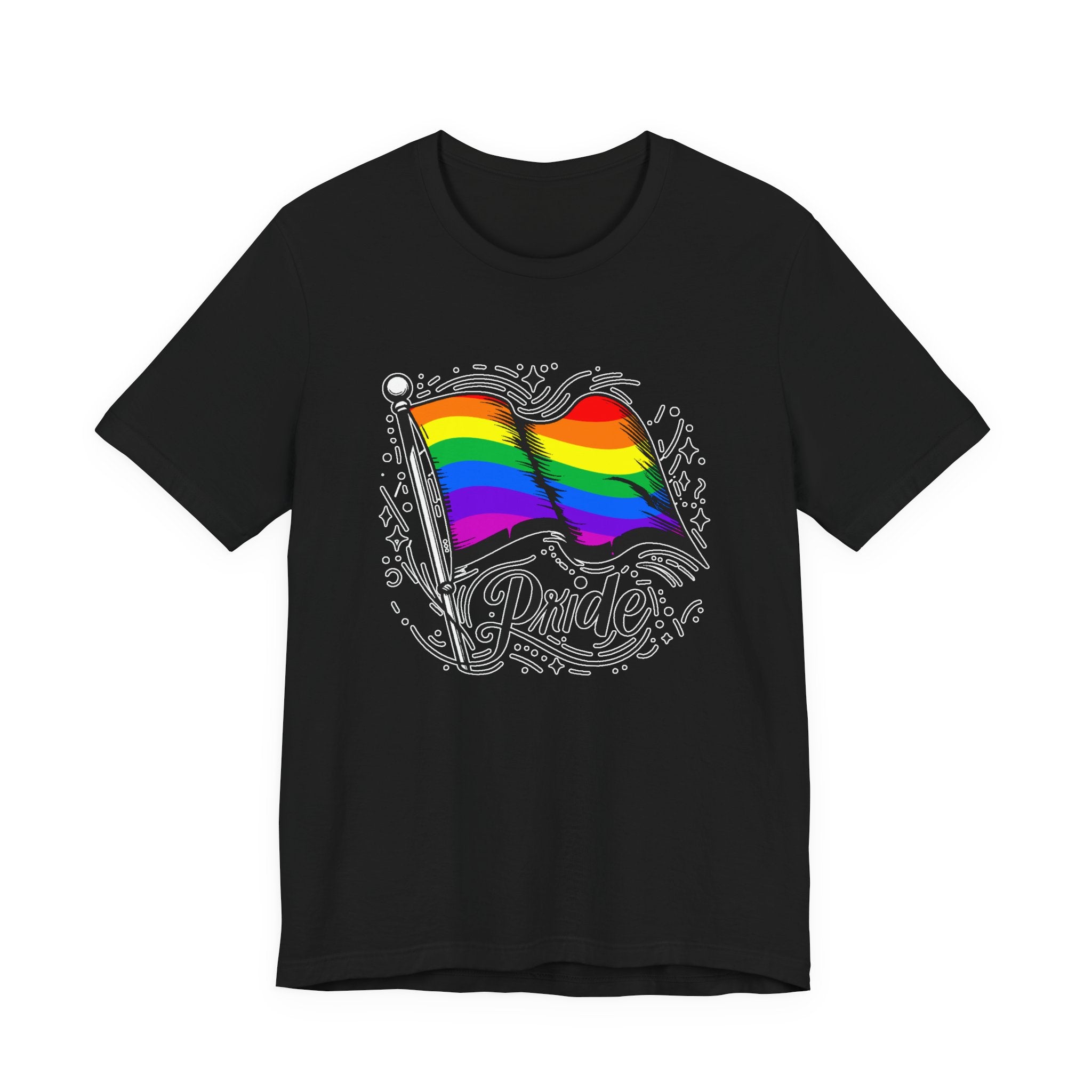 Pride Without Prejudice – Colorful Flag with Lines, Dots & Symbols Graphic T-Shirt
