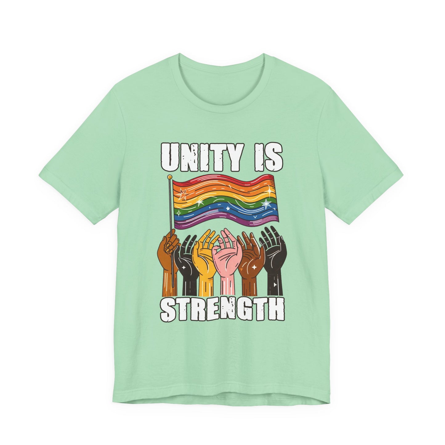 Unity Is Strength – Diverse Hands Holding Pride Flag Graphic T-Shirt