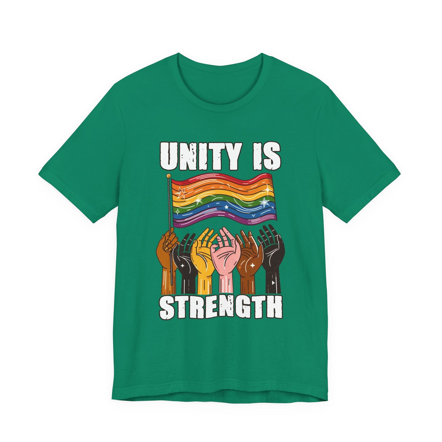 Unity Is Strength – Diverse Hands Holding Pride Flag Graphic T-Shirt