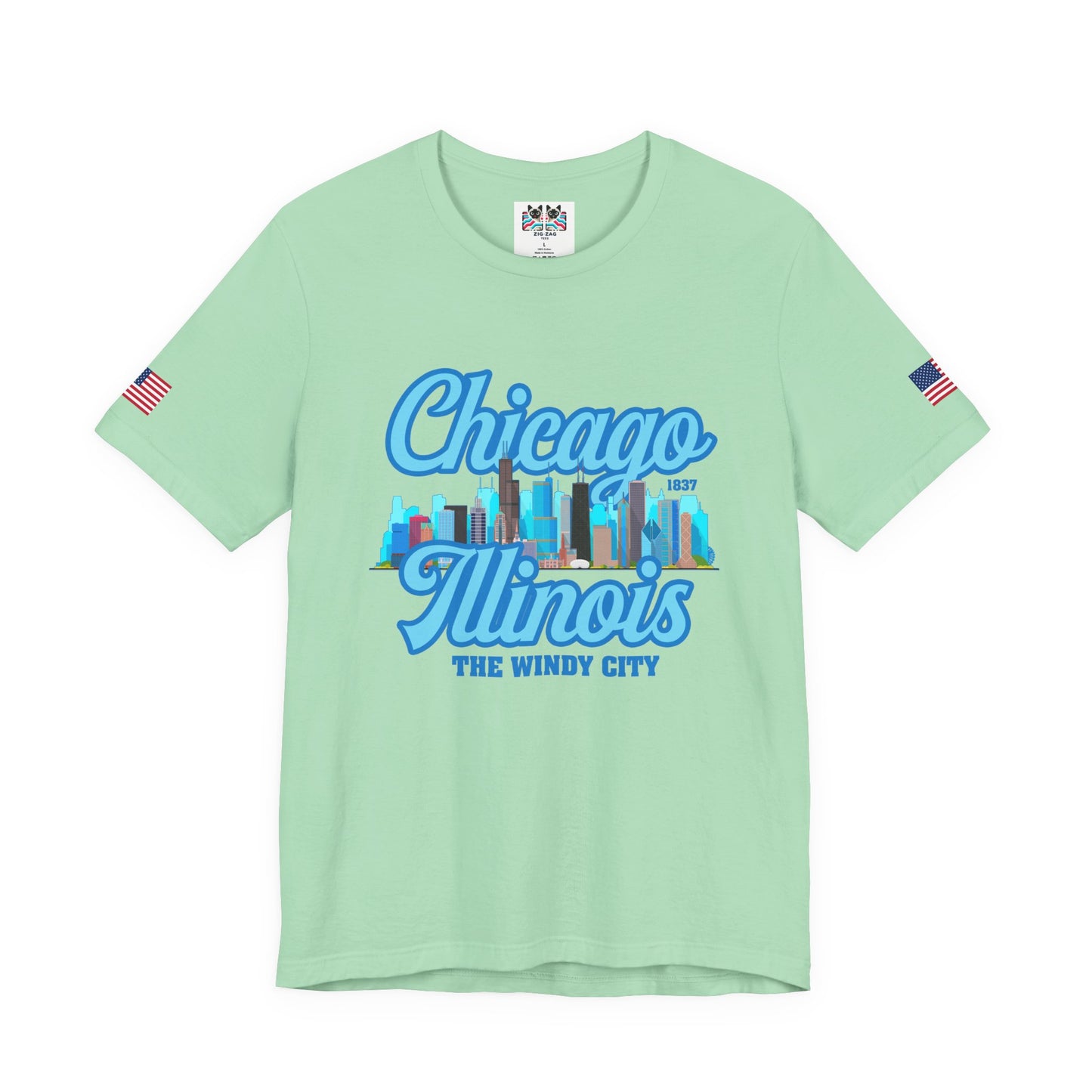Chicago Illinois Windy City T-Shirt - 1837 Blue Colorful Skyline Navy Design