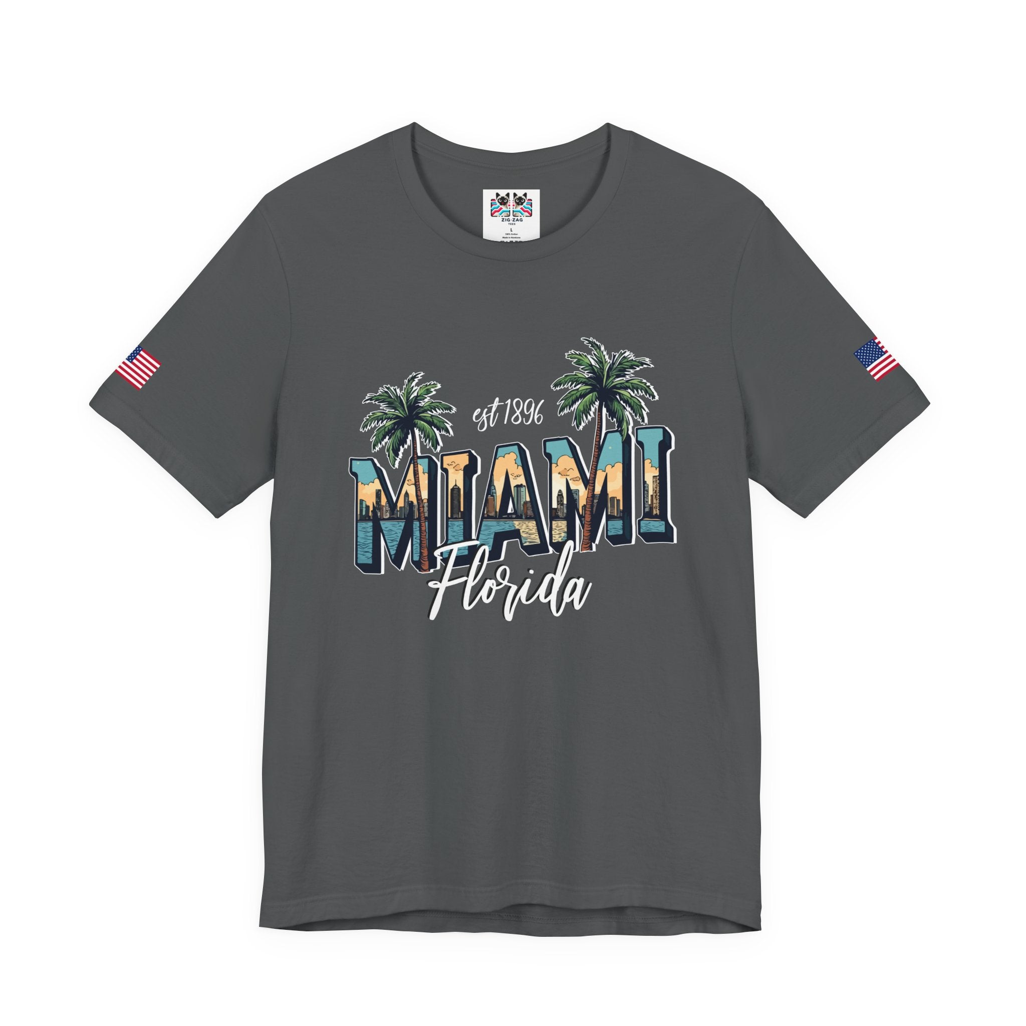 Miami Florida EST 1896 T-Shirt – Skyline Photo Monogram Palm Tree Graphic Tee