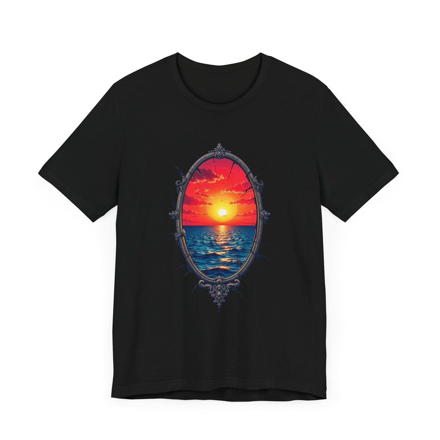 Sunset Portal T-Shirt – Ocean View Through Ornate Frame
