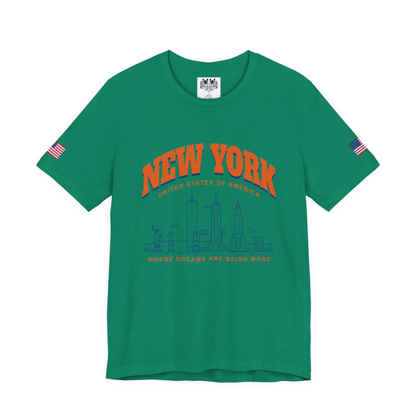 New York Dreams T-Shirt - Where Dreams Are Being Made USA Orange Blue Skyline
