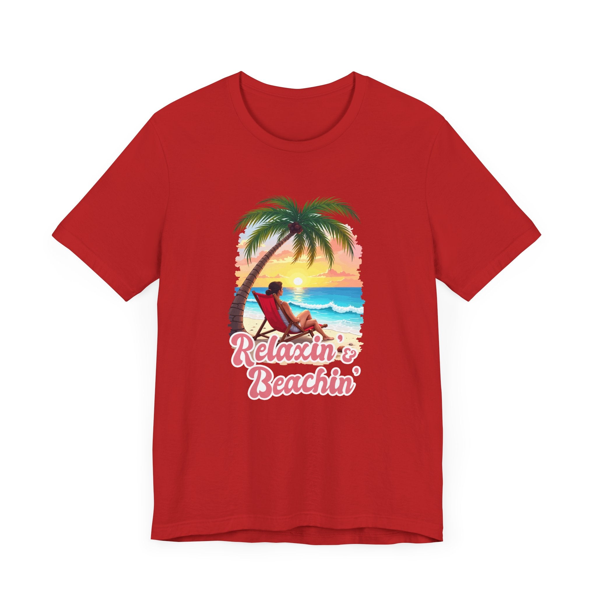 Recharge Mode Relaxin & Beachin' – Woman Lounging Under Palm Tree Beach Scene T-Shirt