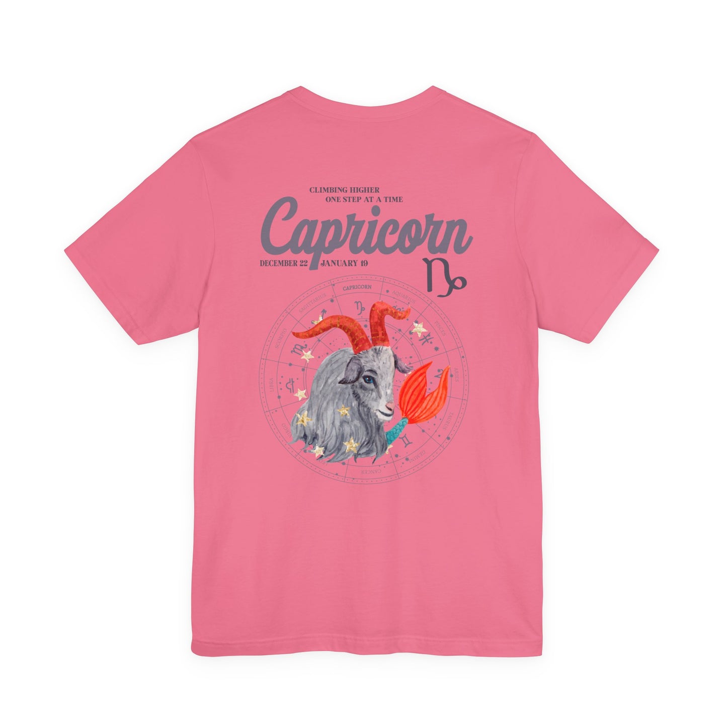 Capricorn Zodiac T-Shirt – Climbing Higher One Step At A Time Astrological wheel