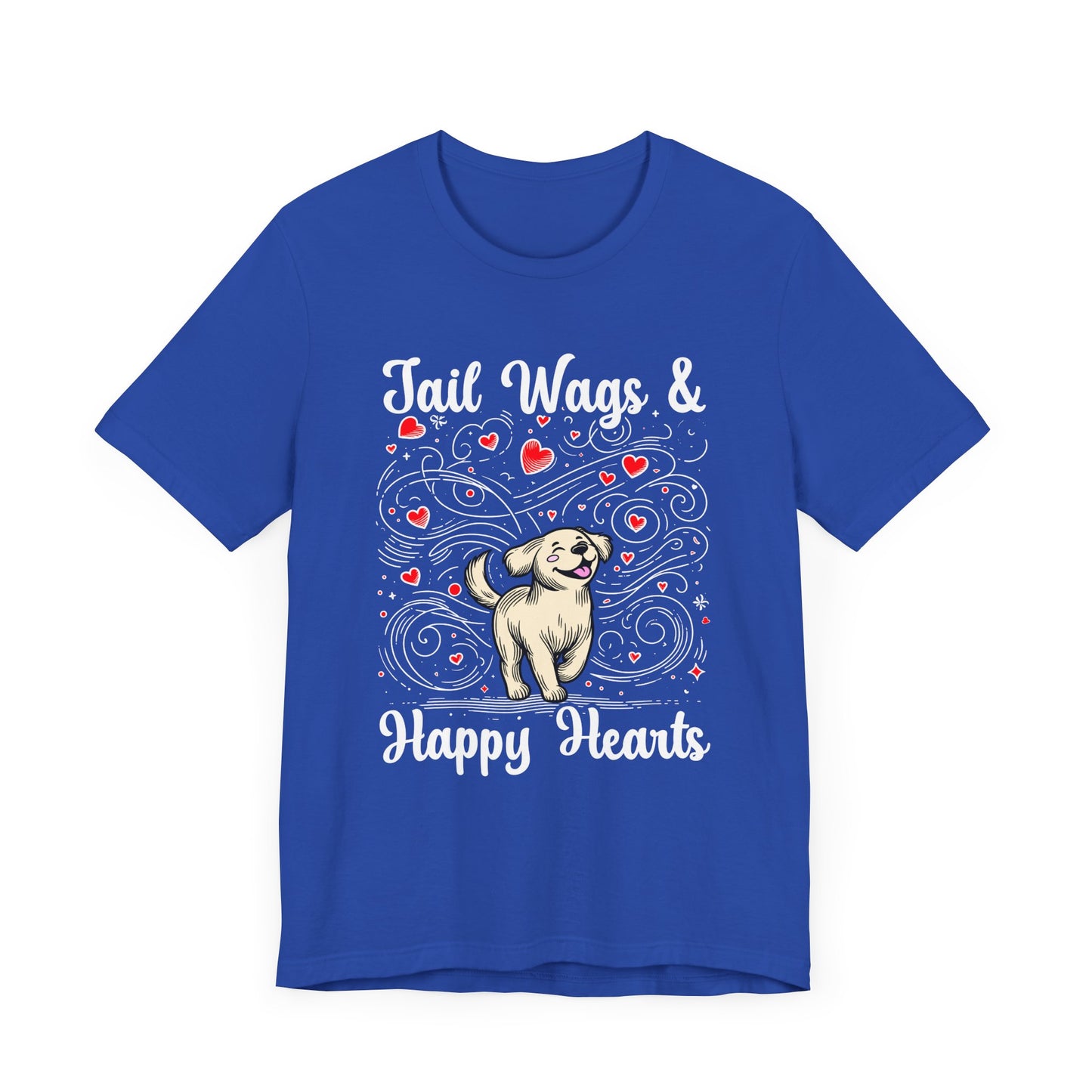 Tail Wags Happy Hearts | Smiling Puppy Walking with Flying Heart Emotions T-Shirt