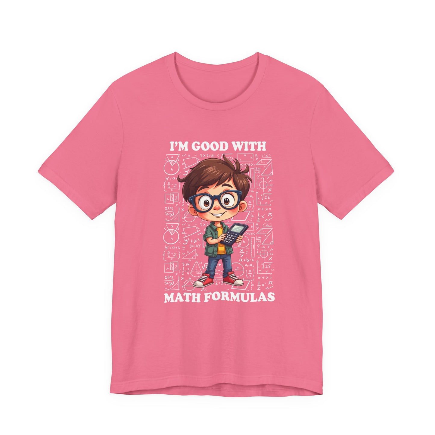 I'm Good with Math Formulas Tshirt – Happy Boy with Calculator and Math Diagrams