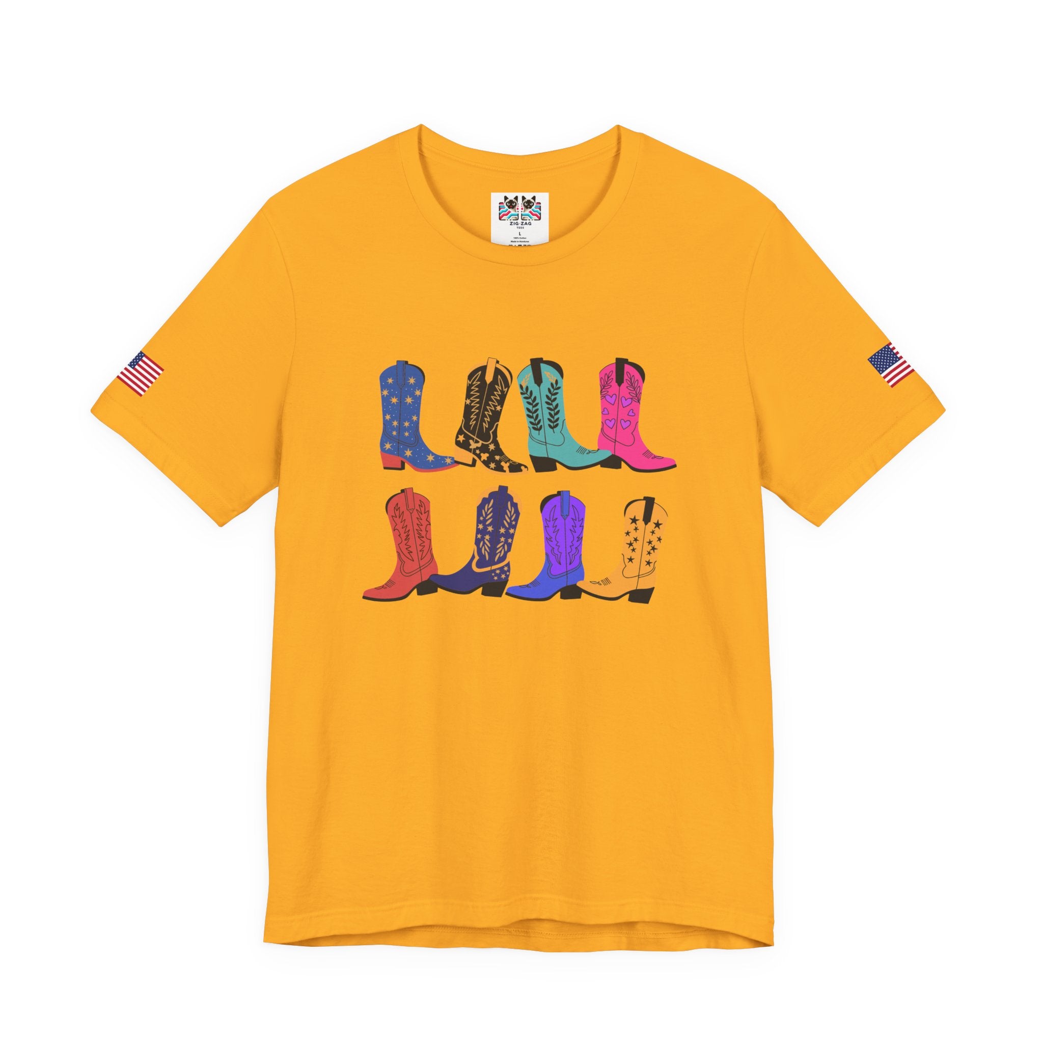Cowboy Boots T-Shirt – Colorful Boots Collection Grid Graphic Tee