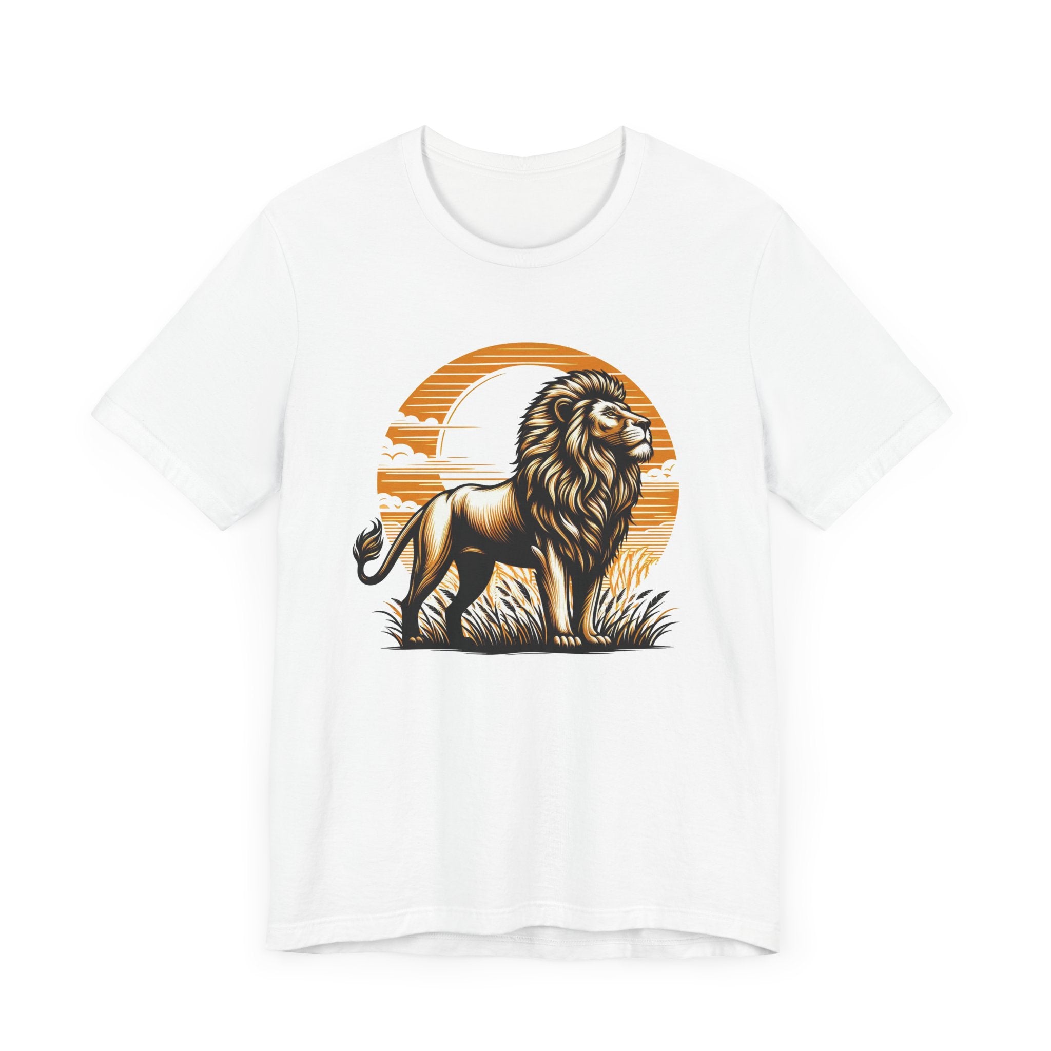 King of the Wild Majestic Male Lion Watching Territory with Sunrise Graphic T-Shirt