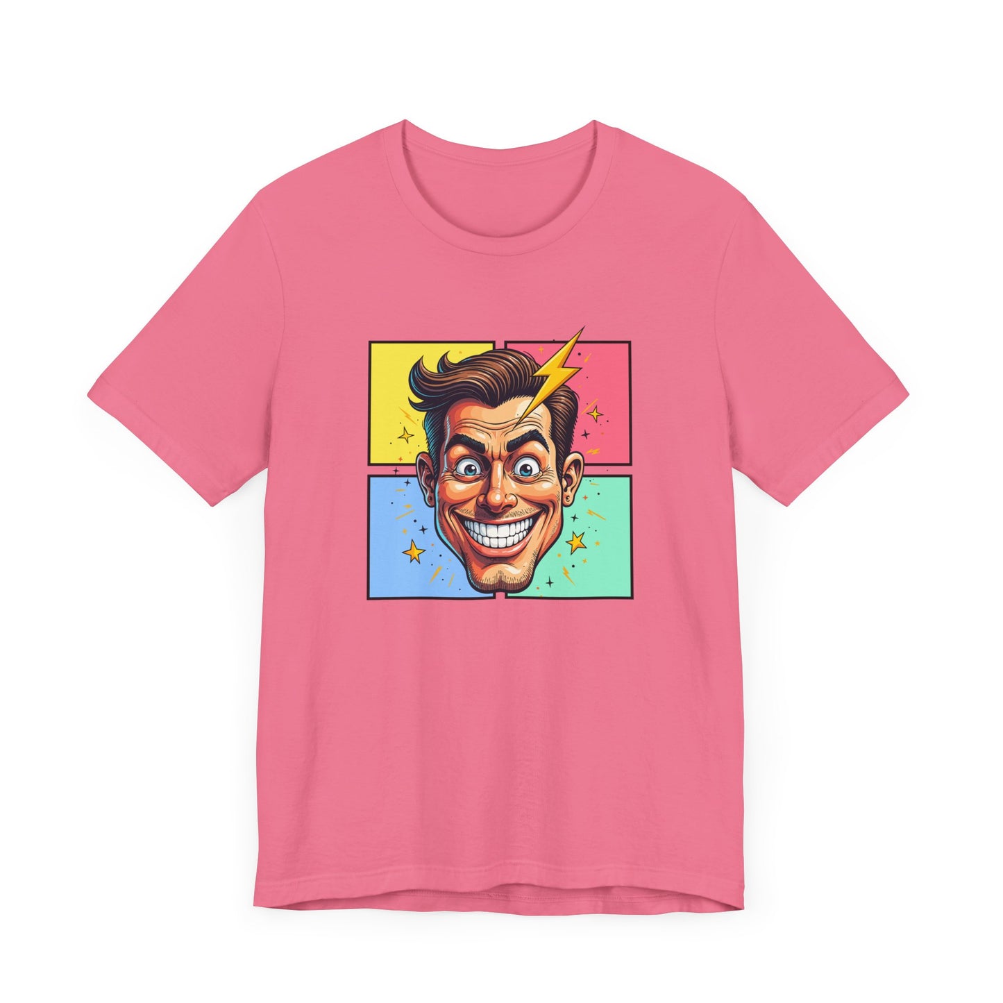 Funny Man’s Face with Lightning Forehead and Colorful Quadrant Stars Emotions Graphic T-Shirt