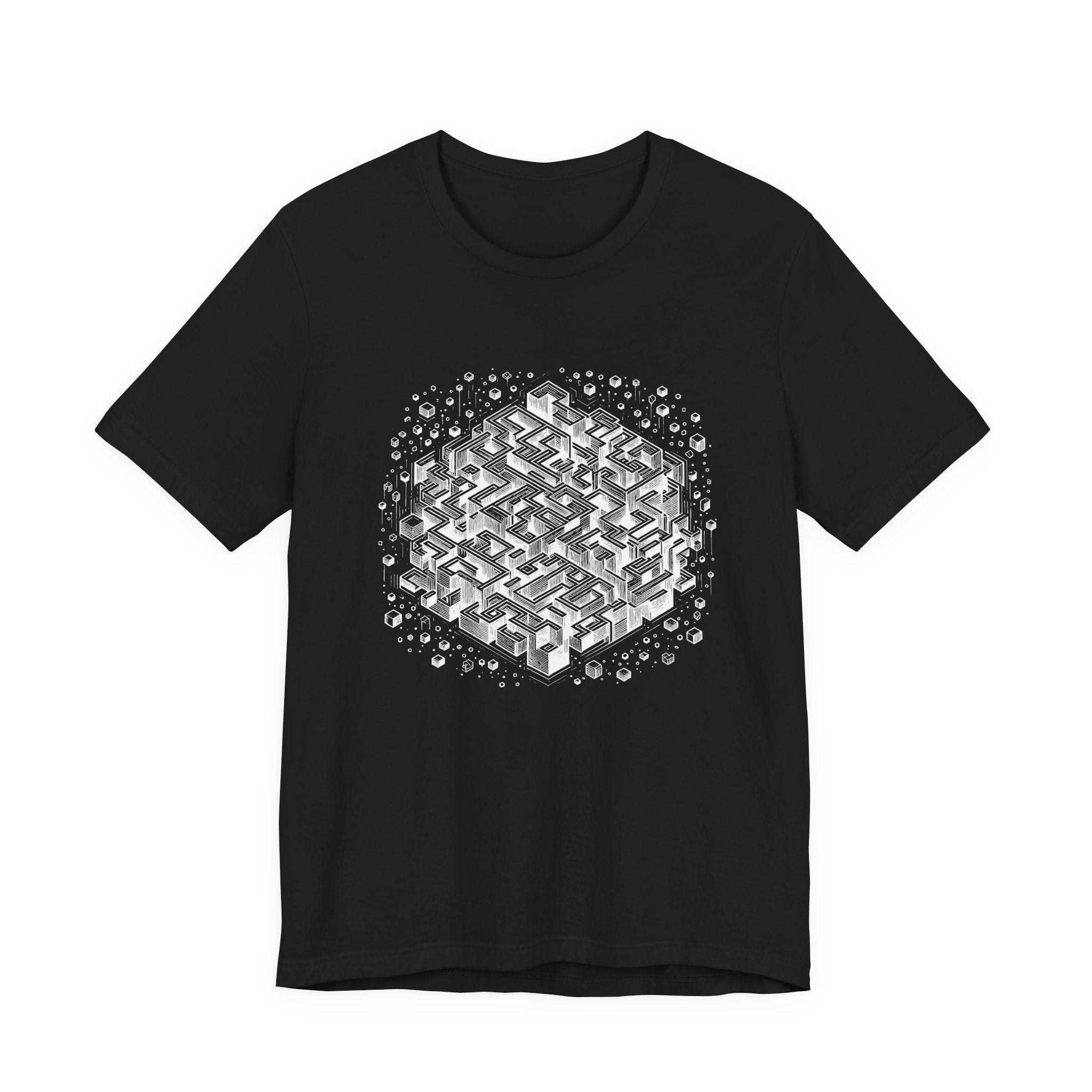 Cube Cascade – Cubic Maze with Floating Cubes Graphic T-Shirt