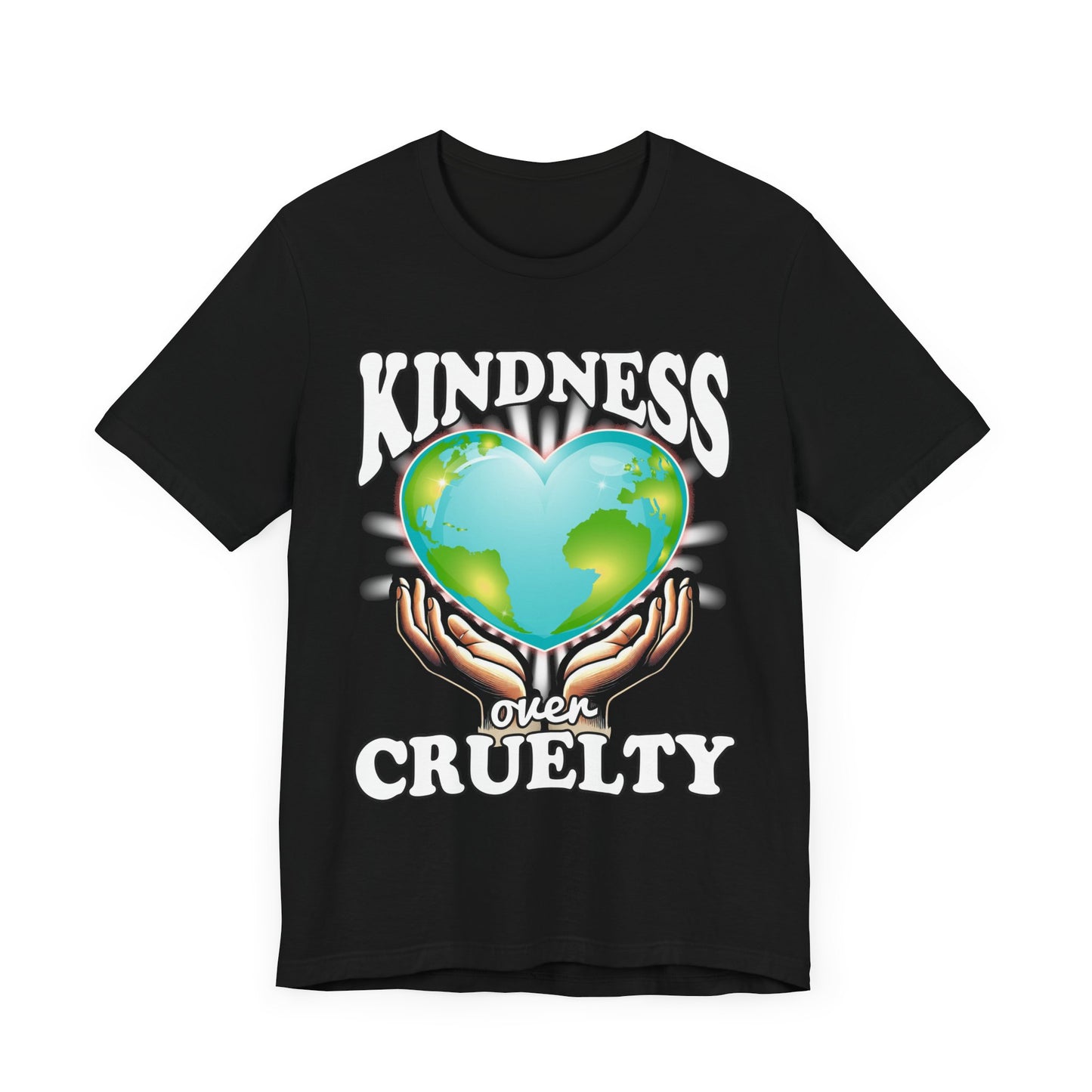 Kindness Over Cruelty | Hands Holding Heart-Shaped Earth Graphic T-Shirt