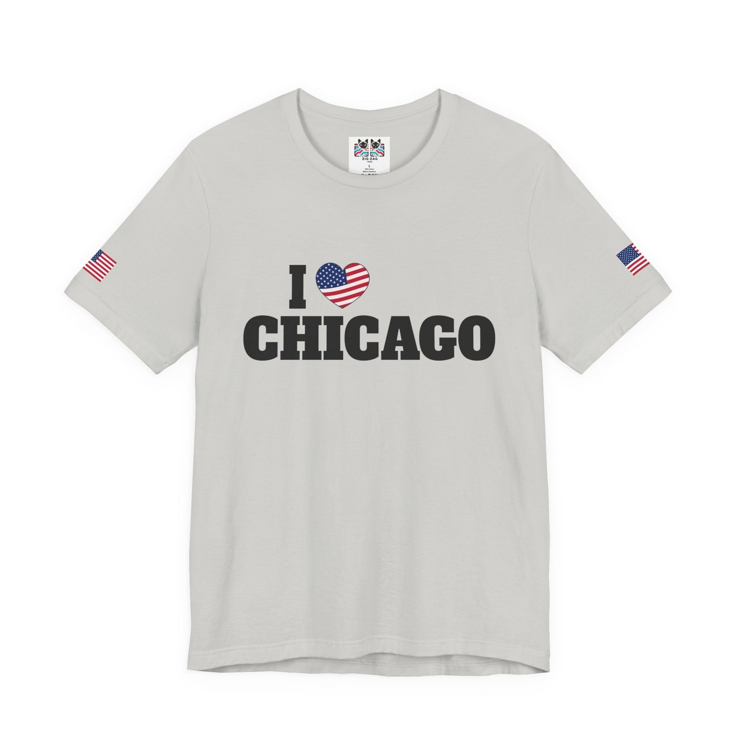 I Love Chicago T-Shirt - Classic USA Flag Heart Black Simple City Pride Design