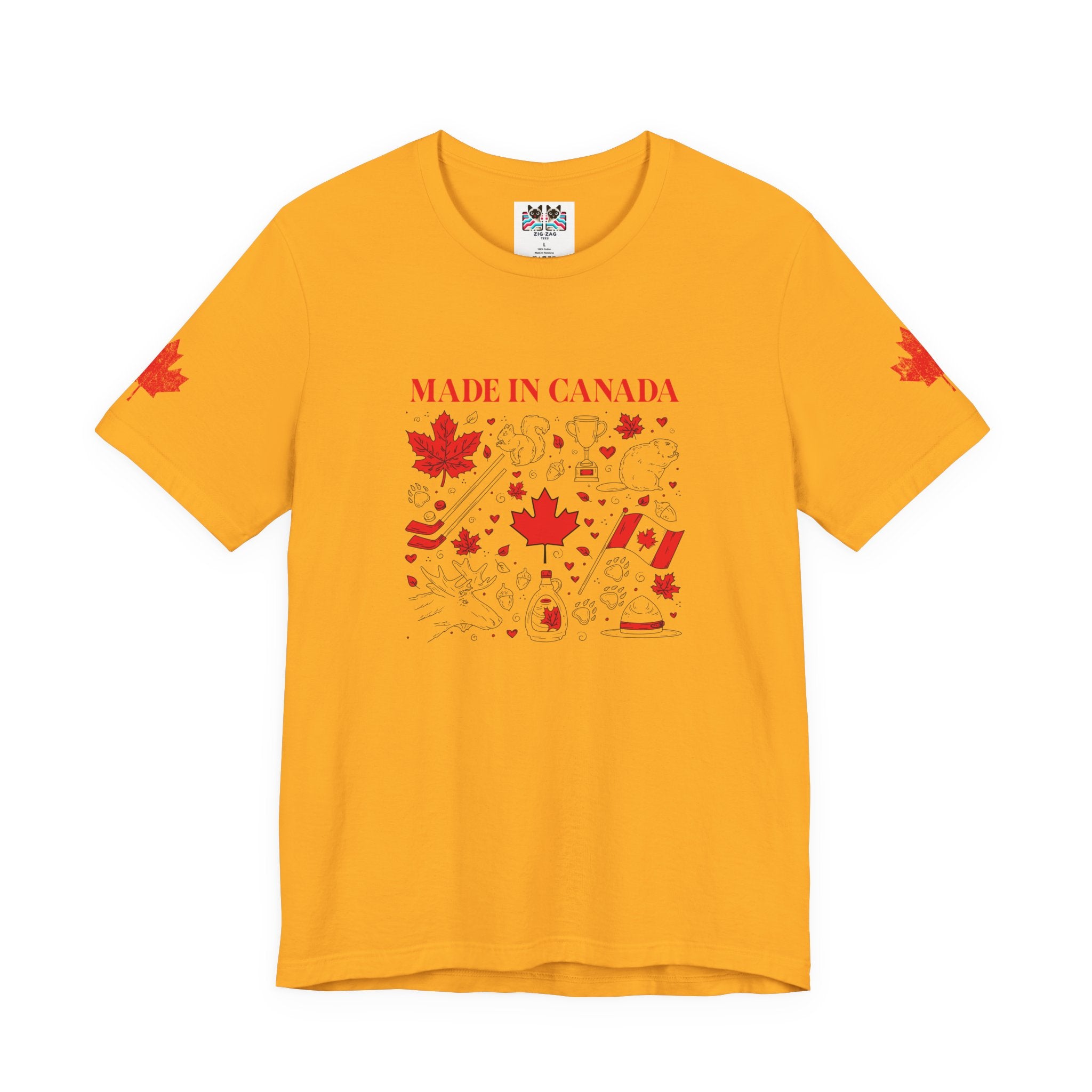 Made In Canada Iconic Symbols - Red & Black outline Print T-Shirt
