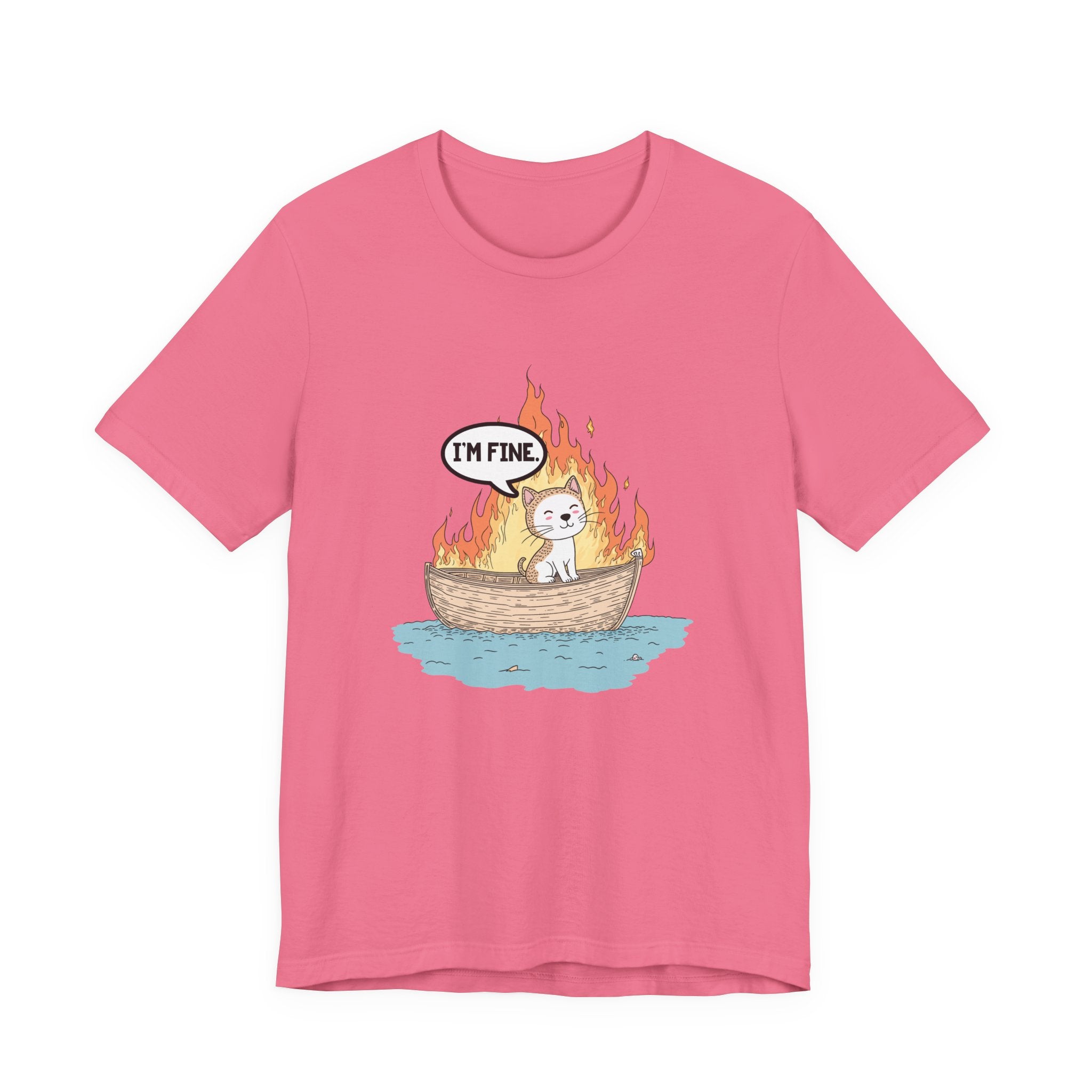 Im Fine Cat In Boat On Fire Tshirt Cat Sitting in Burning Boat Humor