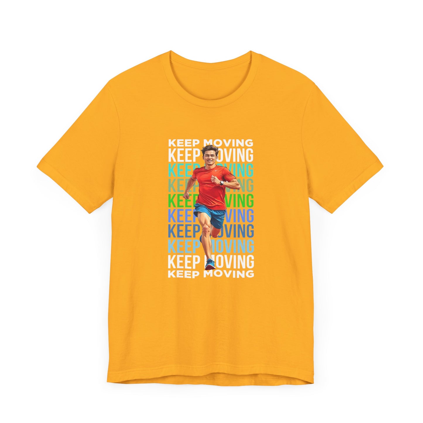 Keep Moving – Determination and Progress Man Running Motivational Graphic T-Shirt