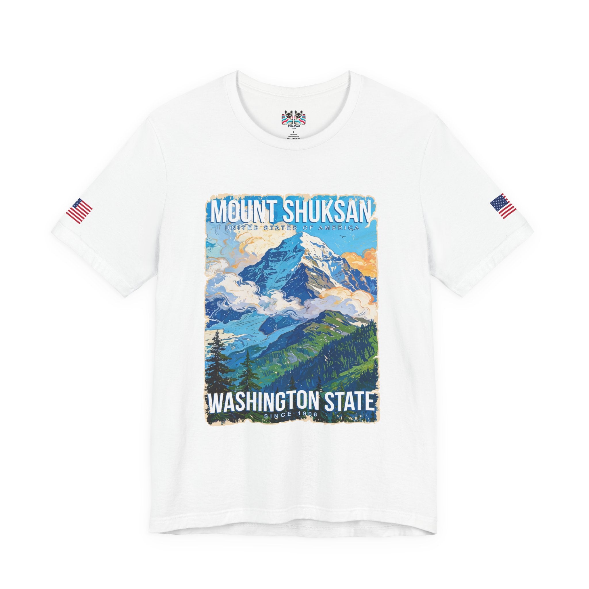 Mount Shuksan Washington State Since 1906 Colorful Mountain Poster T-Shirt | North Cascades Souvenir Tee | PNW Shirt