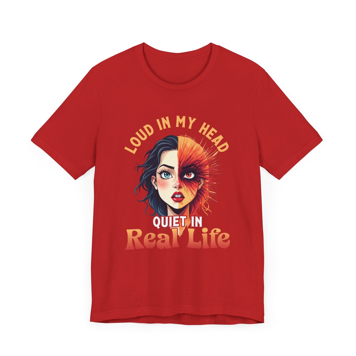 Loud in My Head, Quiet in Real Life – Split Face Puzzled Girl Graphic T-Shirt