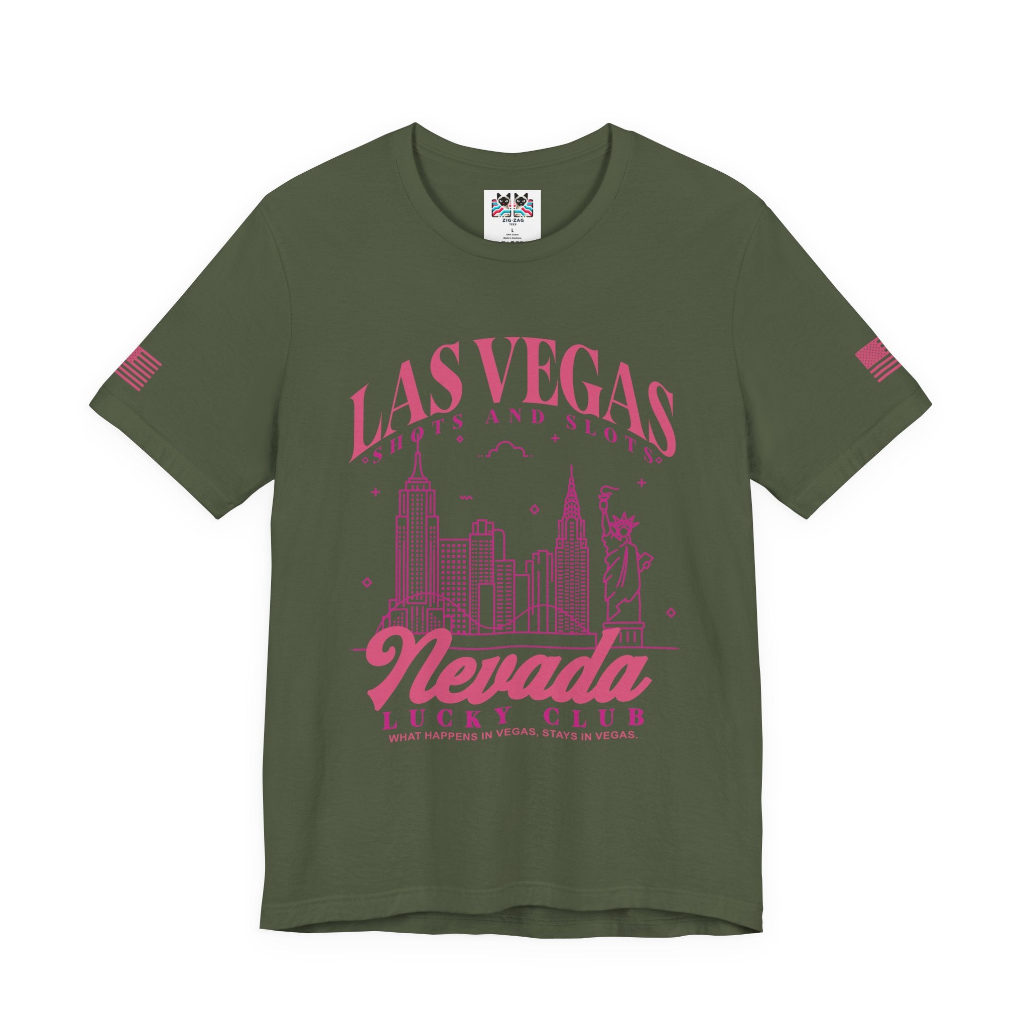 Las Vegas Shots and Slots Nevada Lucky Club T-Shirt – Vegas Skyline Pink Tee