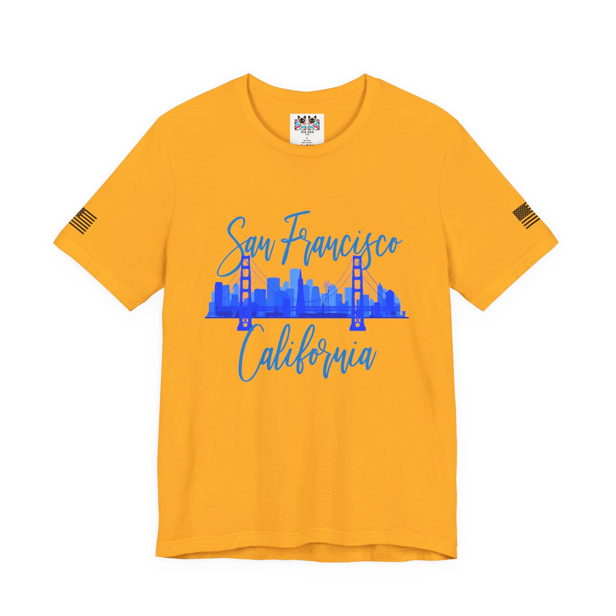 San Francisco California T-Shirt, Golden Gate Bridge Skyline Cursive Script Tee, SF California Souvenir Shirt, Bay Area Travel Gift, Unisex