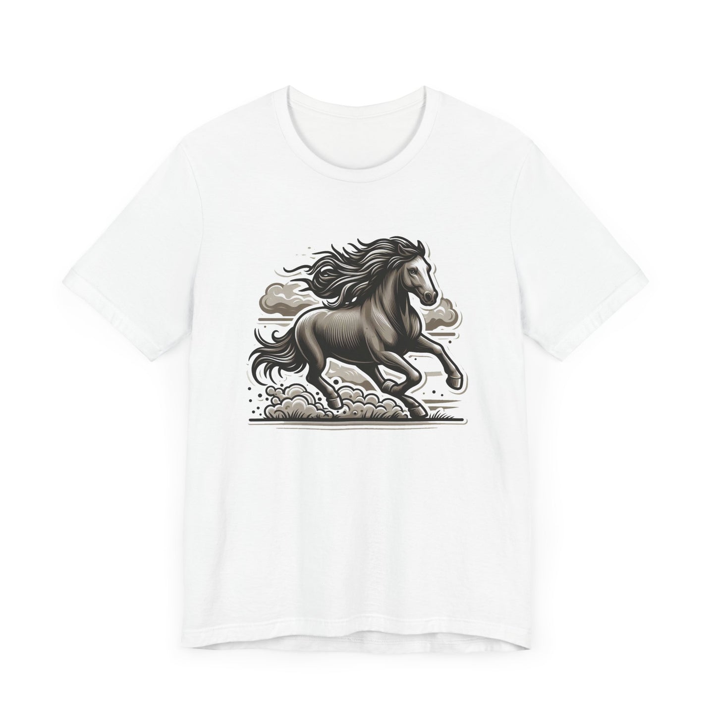 Wild Mustang Running Free with Dust and Dramatic Clouds Graphic T-Shirt
