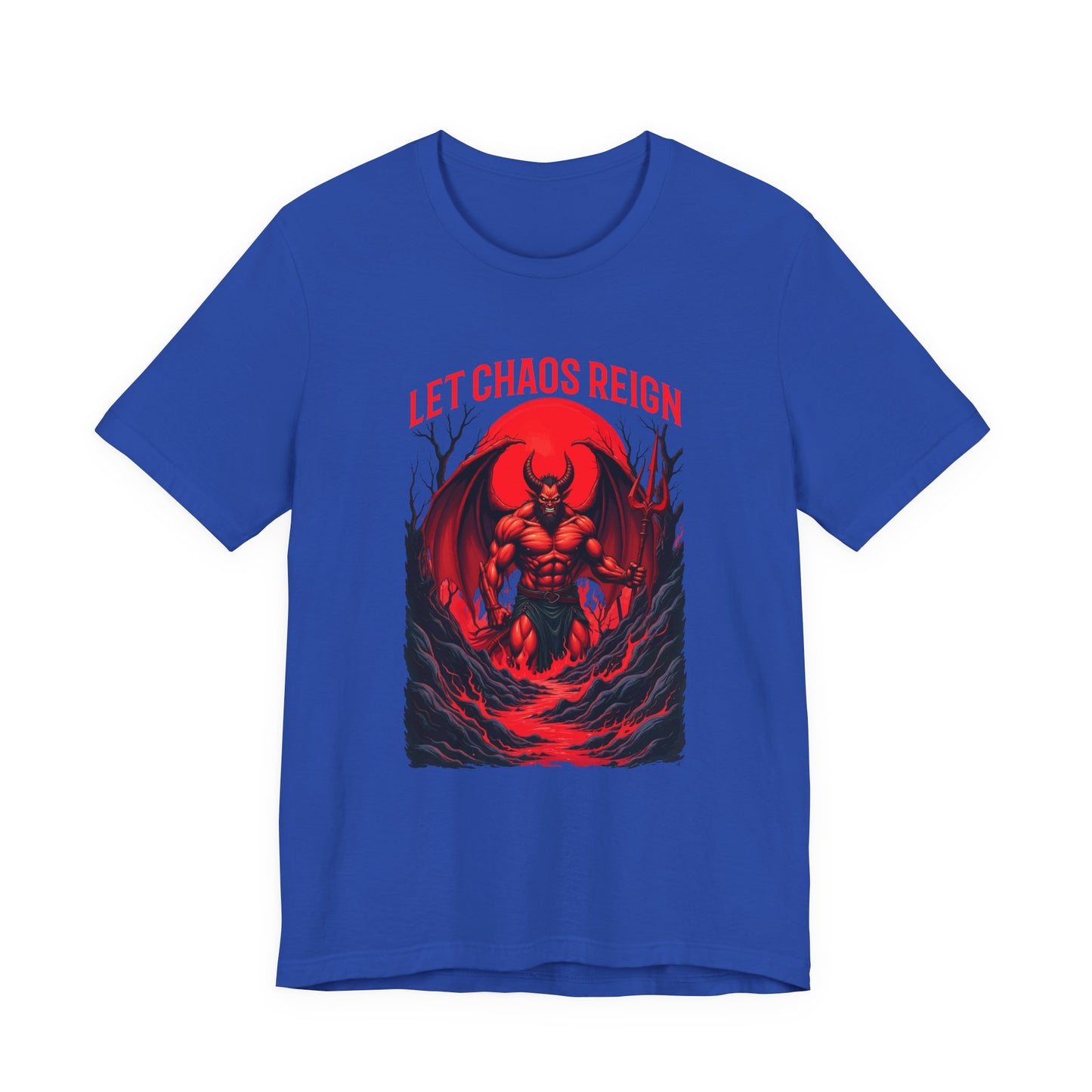 Let Chaos Reign – Fierce Beast with Wings on Fiery under Red Moon Graphic T-Shirt