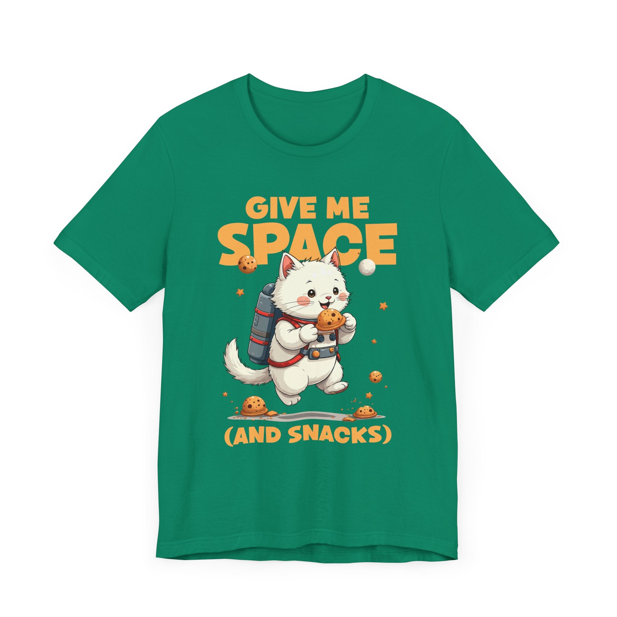 Give Me Space (and Snacks) – Jetpack Cat Walking with Snacks Funny Graphic T-Shirt