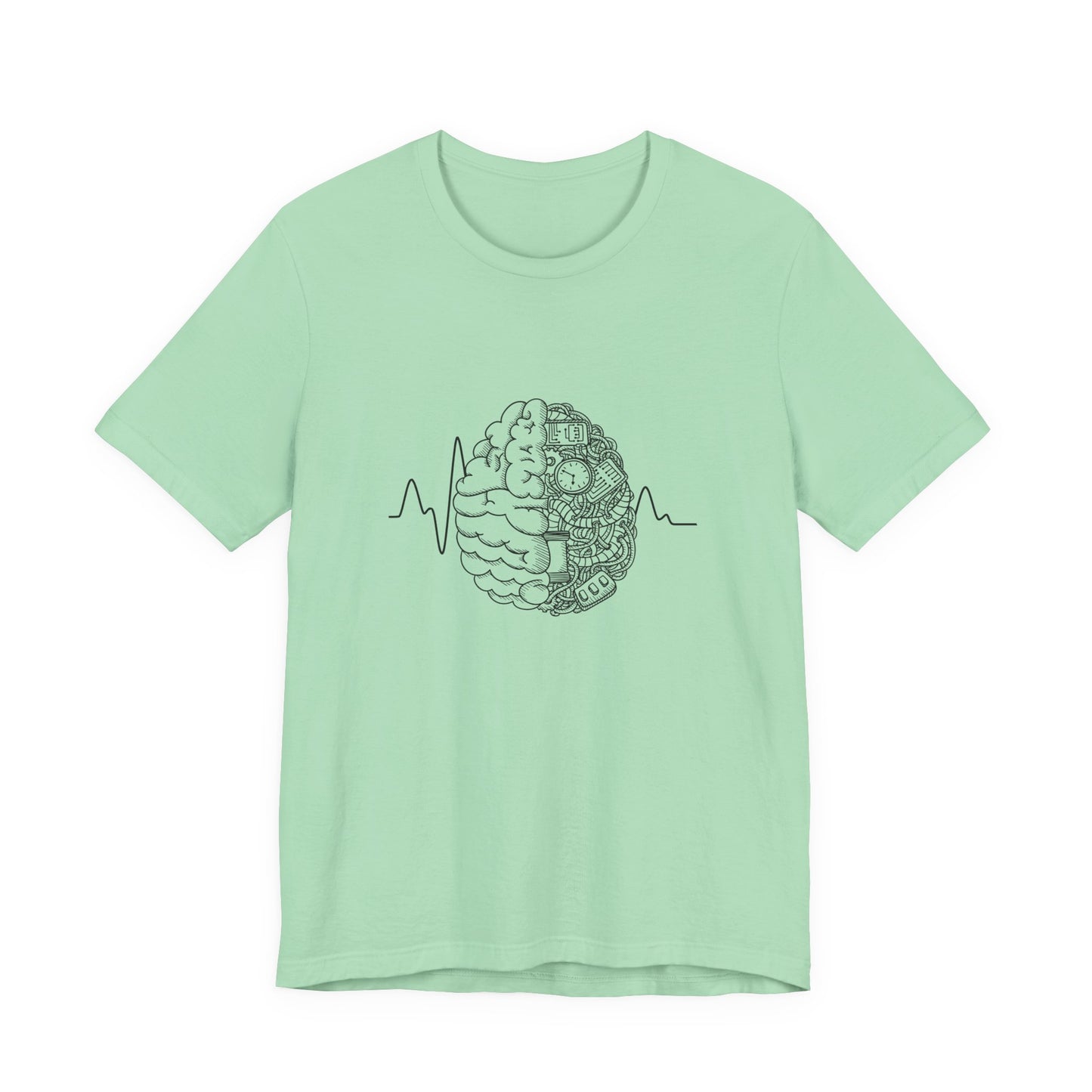 Human Brain Split Design Tshirt – Life Line with Nature & Man-Made Elements