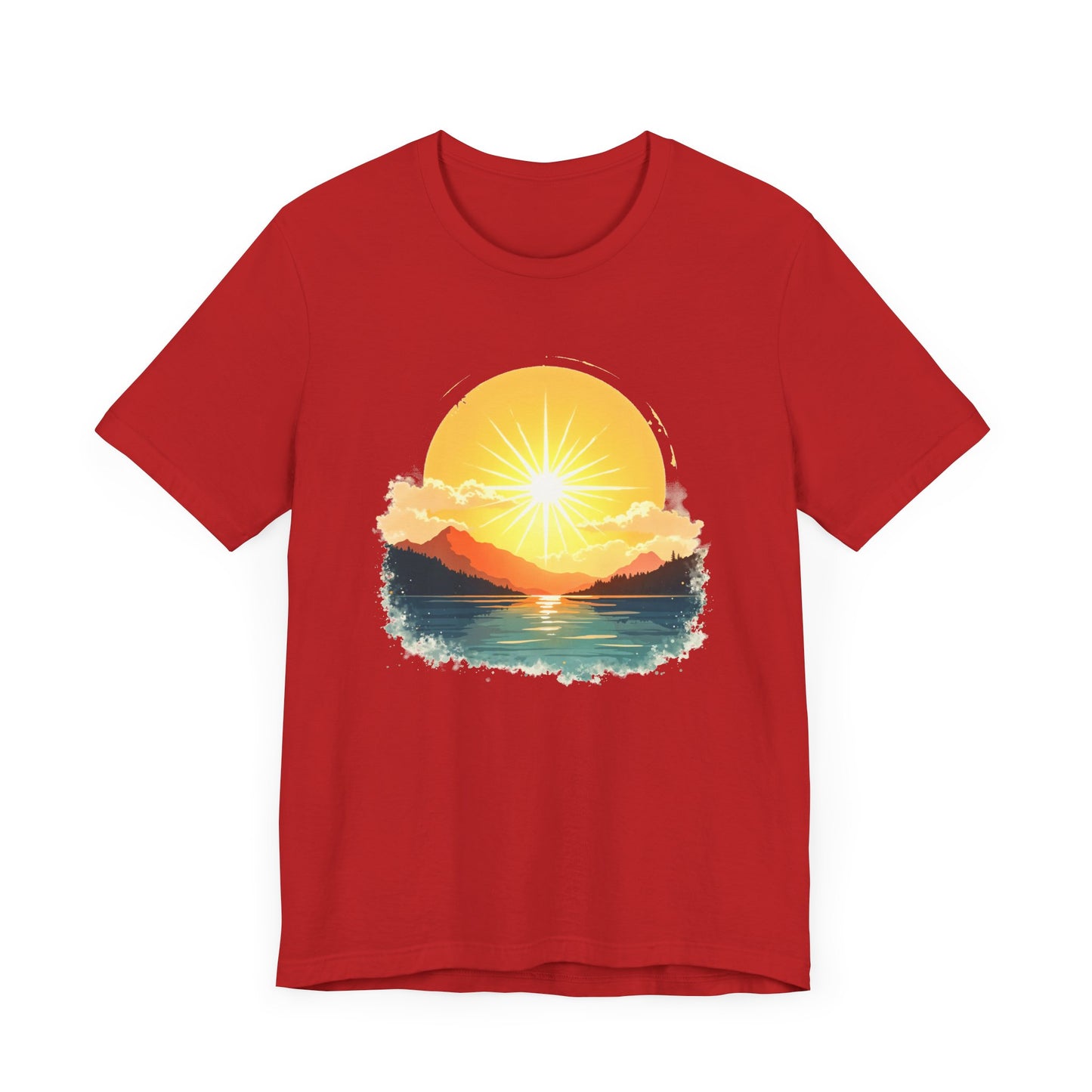 Sunset Mountain and Waterbody Landscape Graphic T-Shirt