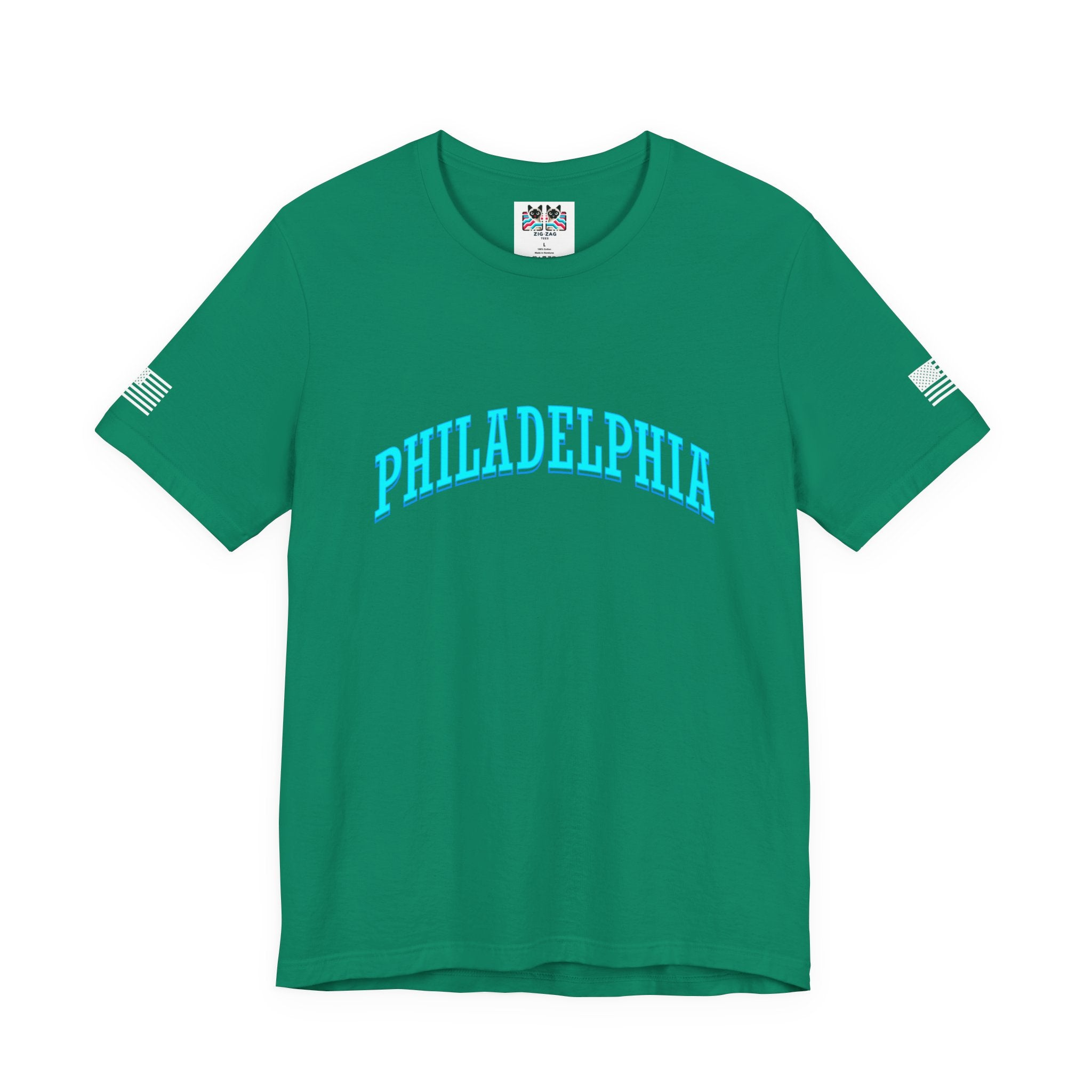 Philadelphia T-Shirt – Bold Arched Teal Varsity Typography Graphic Tee