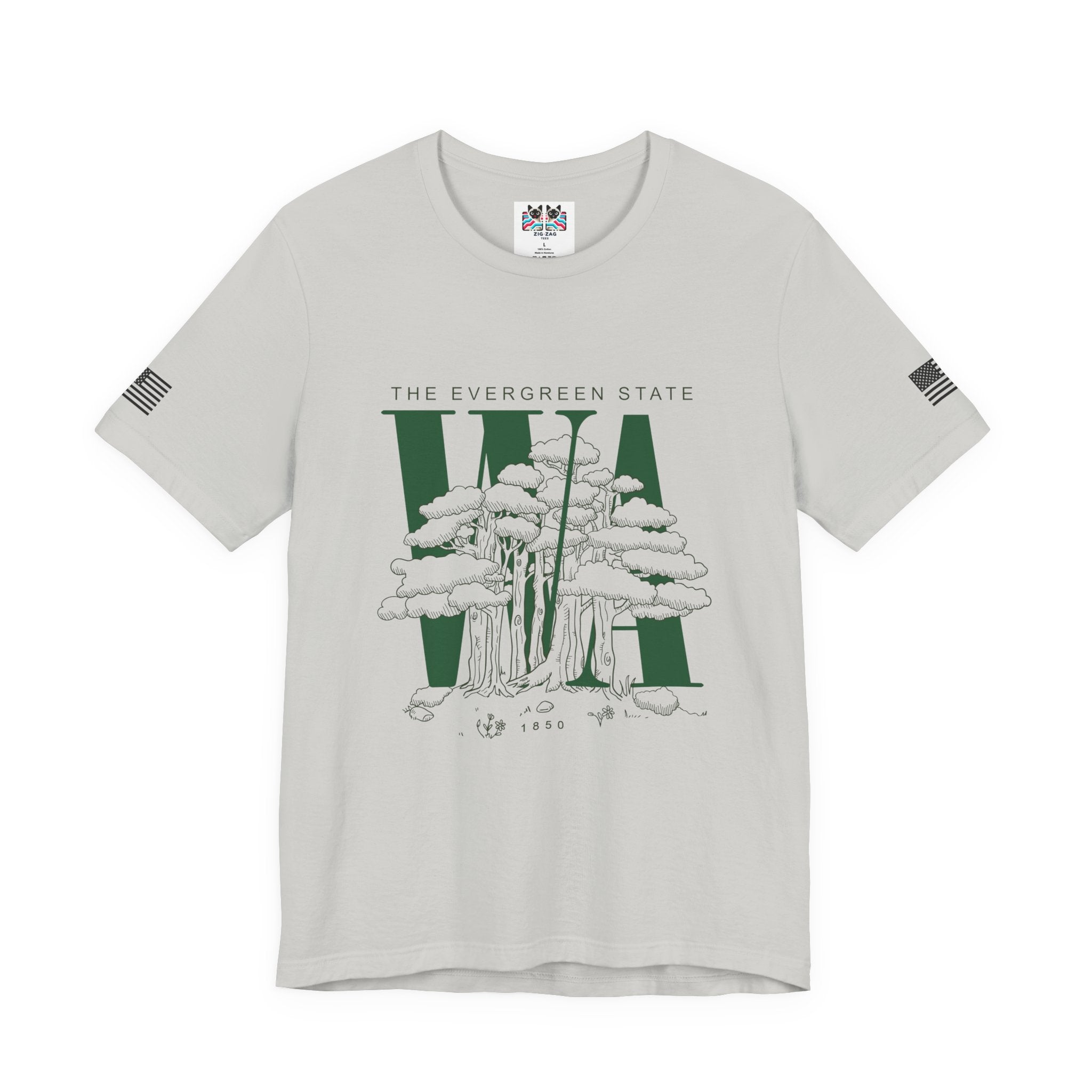 Washington WA State Evergreen State Tree Illustration T-Shirt | The Evergreen State 1850 Nature Graphic Tee