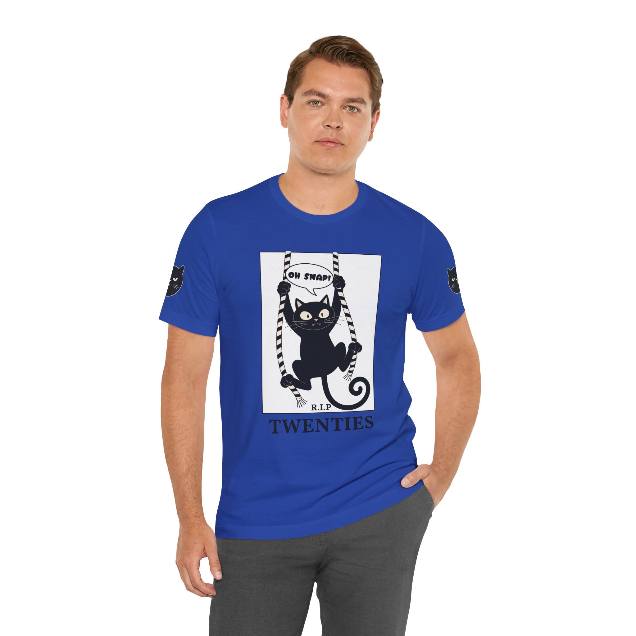 Custom T-Shirt - Oh Snap Funny Cat T-Shirt – Cat Hanging from Blinds Mischievous Kitten Humor Graphic Tee