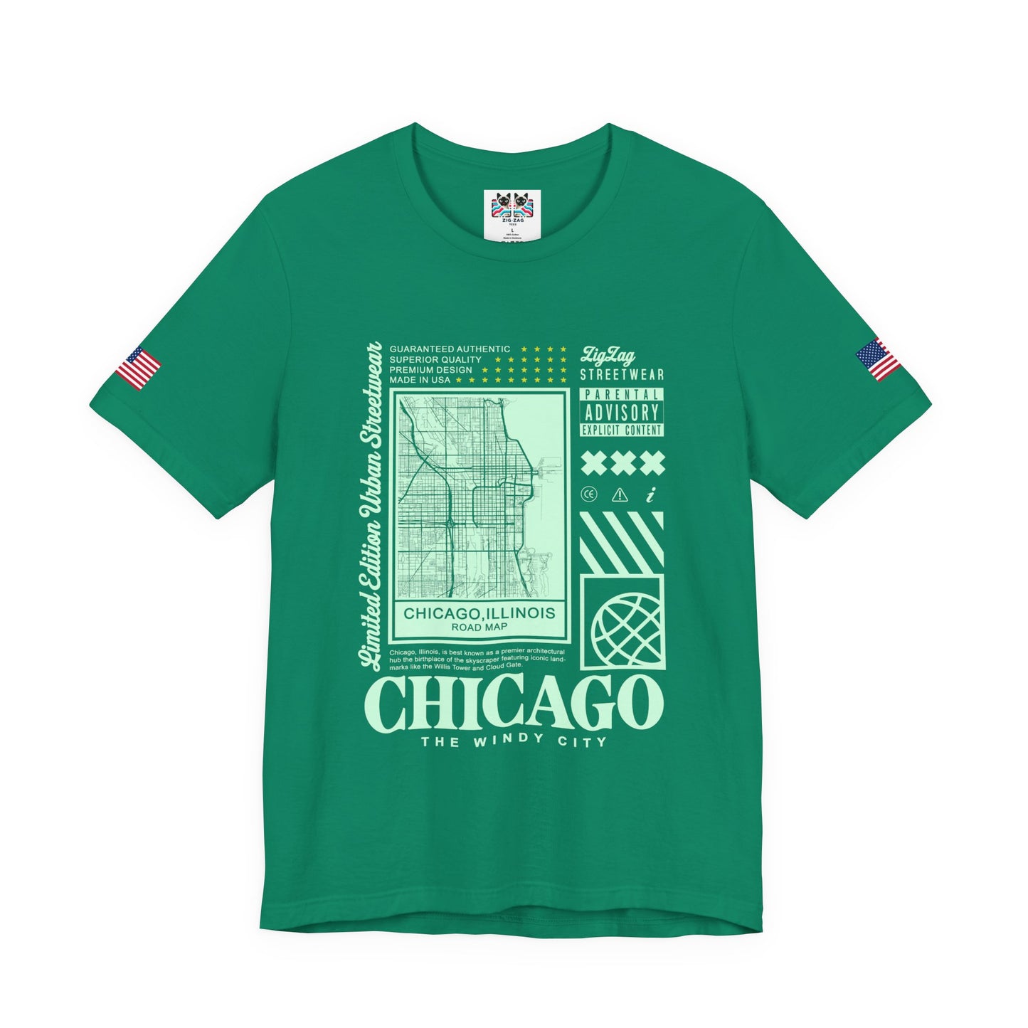 Chicago Road Map T-Shirt - Limited Edition Urban Streetwear Illinois City Grid Design