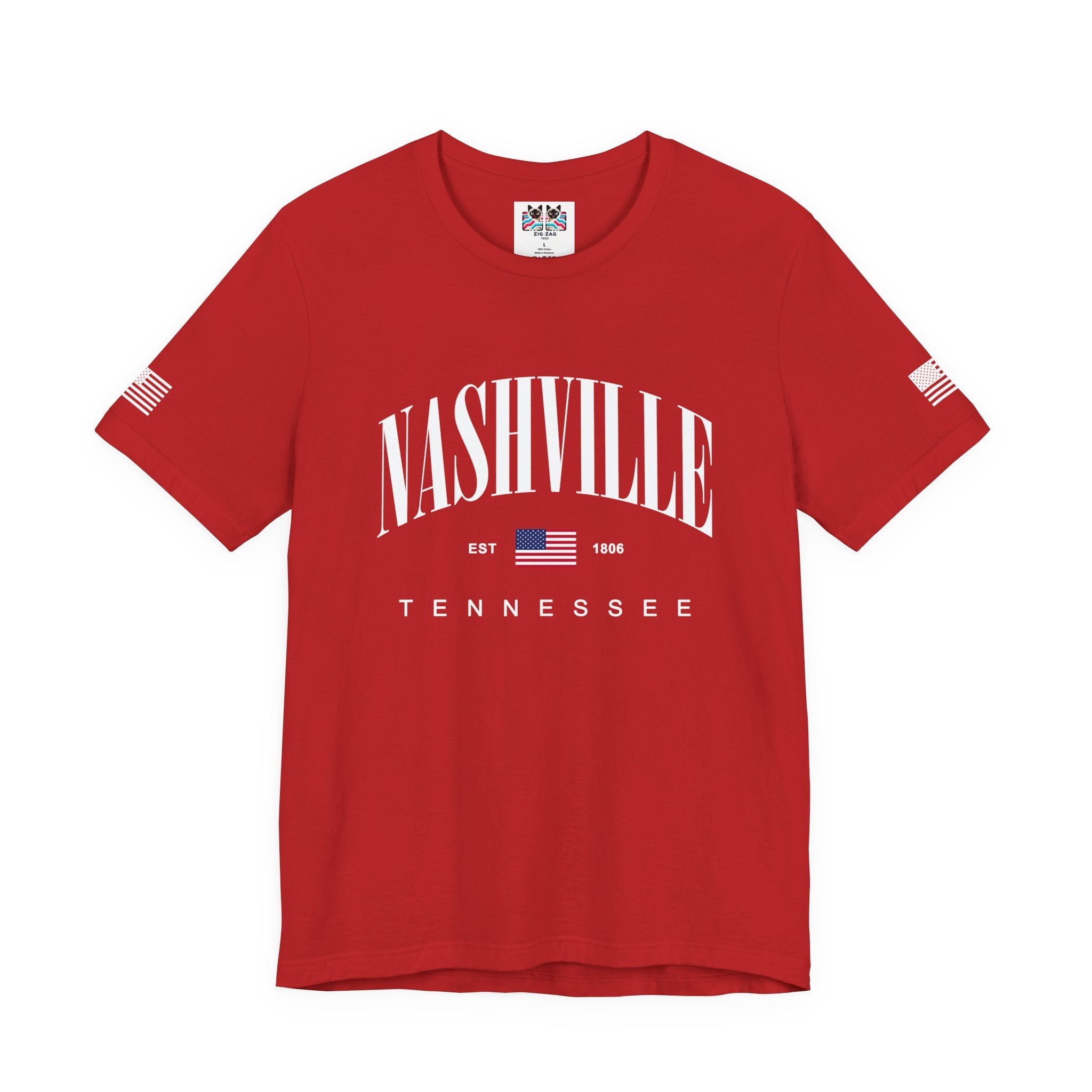 Nashville Tennessee EST 1806 T-Shirt – Arched American Flag Patriotic Typography Tee