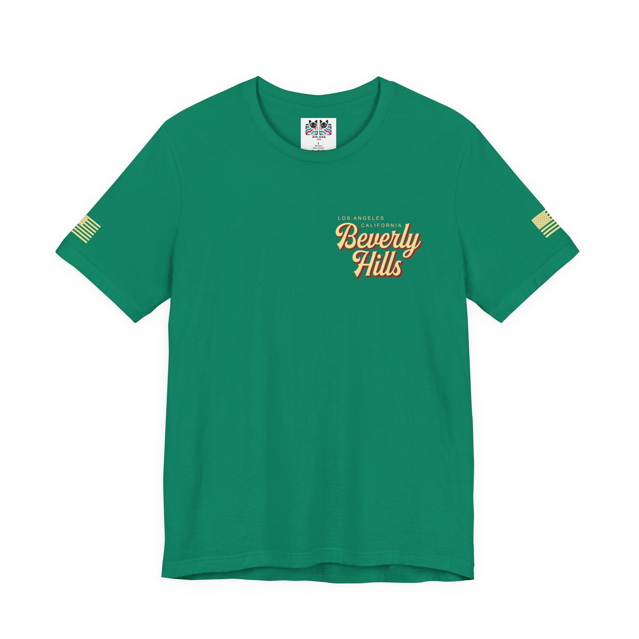 Beverly Hills Los Angeles California Front & Back T-Shirt – Vintage Classic Car Street Scene Tee